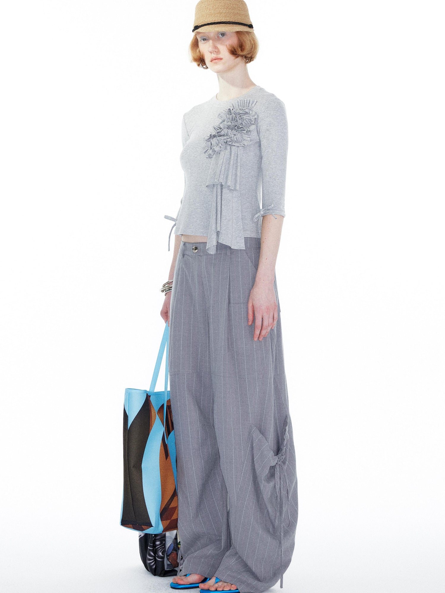 YOSHUYUKI Gray Cargo Jogger Pants With Drawstring Oversized Pockets