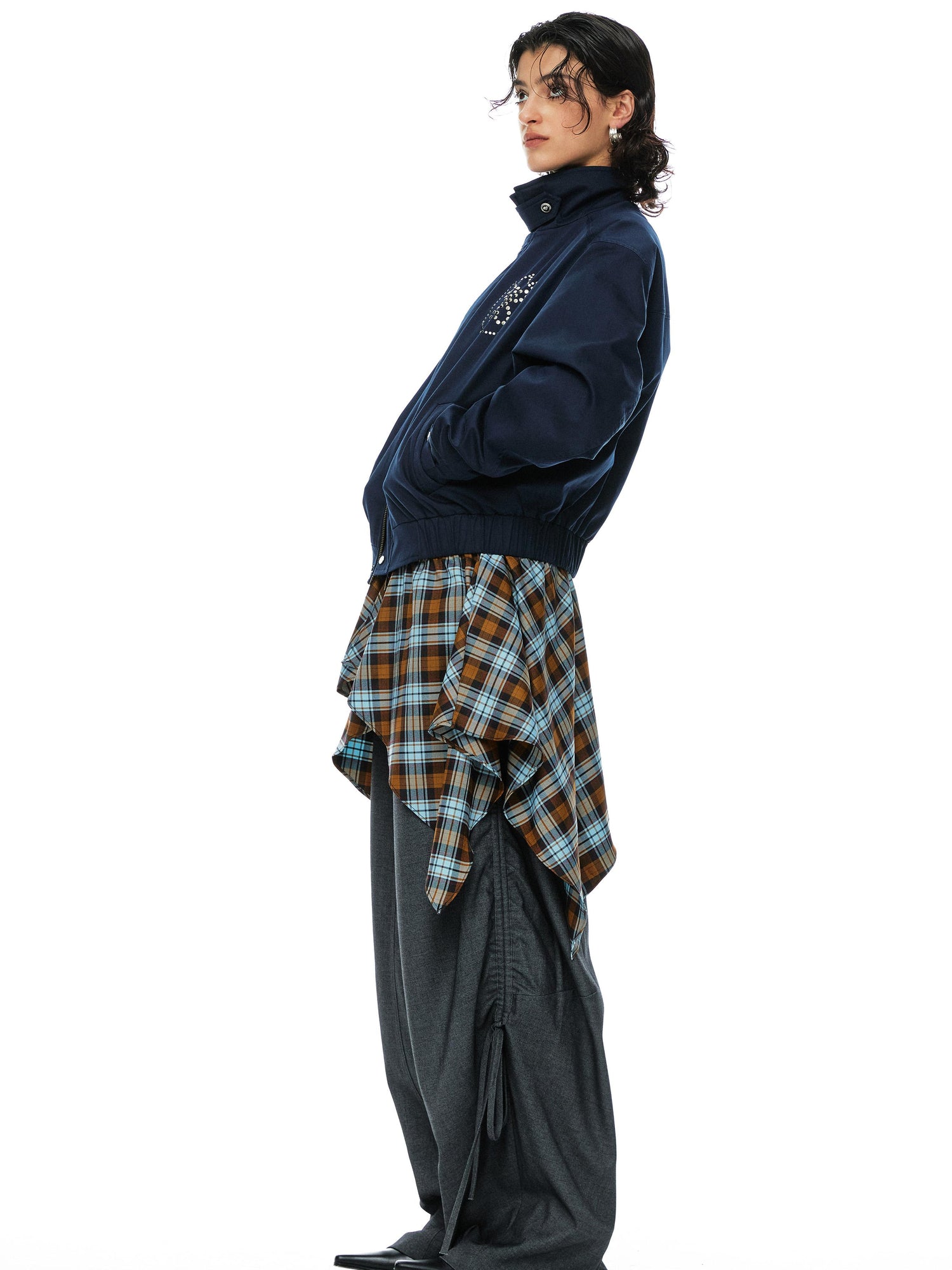 YOSHUYUKI Grey Wool Tapered Trousers With Lace Trim