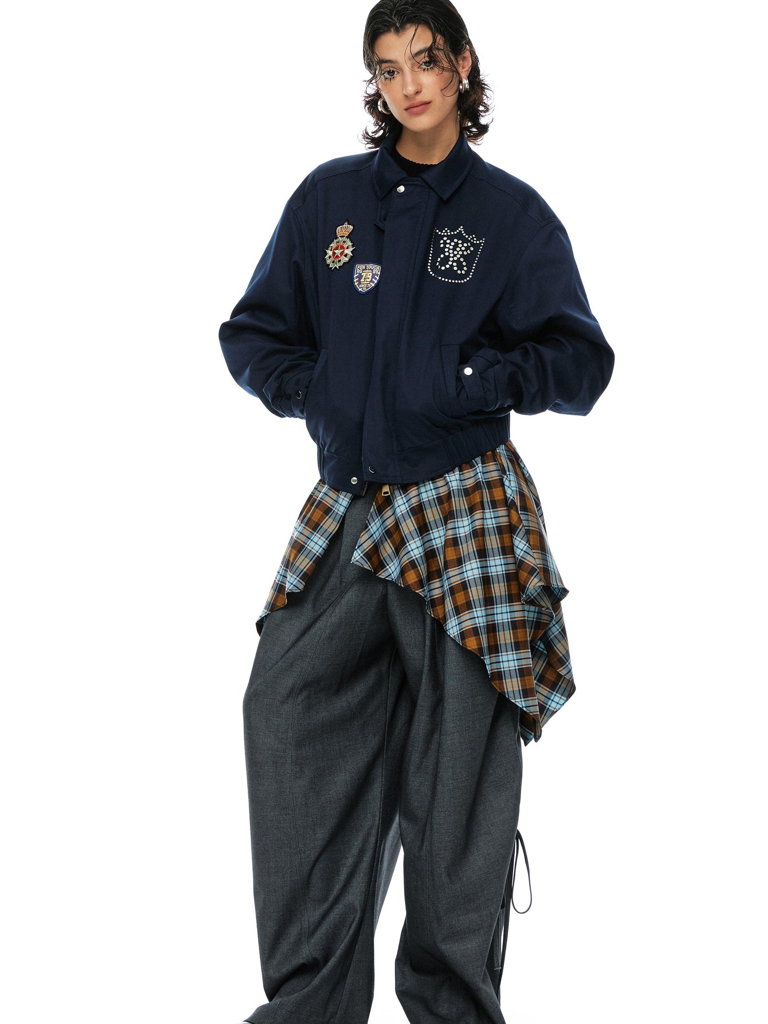 YOSHUYUKI Grey Wool Tapered Trousers With Lace Trim