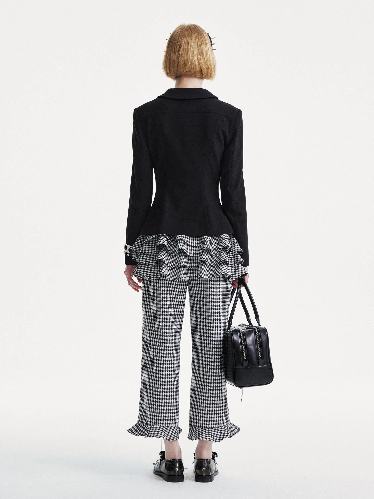 Houndstooth High Waist Lace Trim Culottes