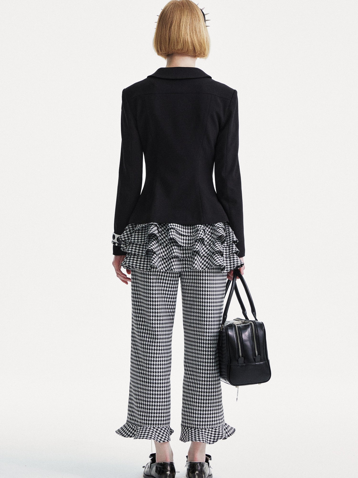 YOSHUYUKI Houndstooth High Waist Lace Trim Culottes