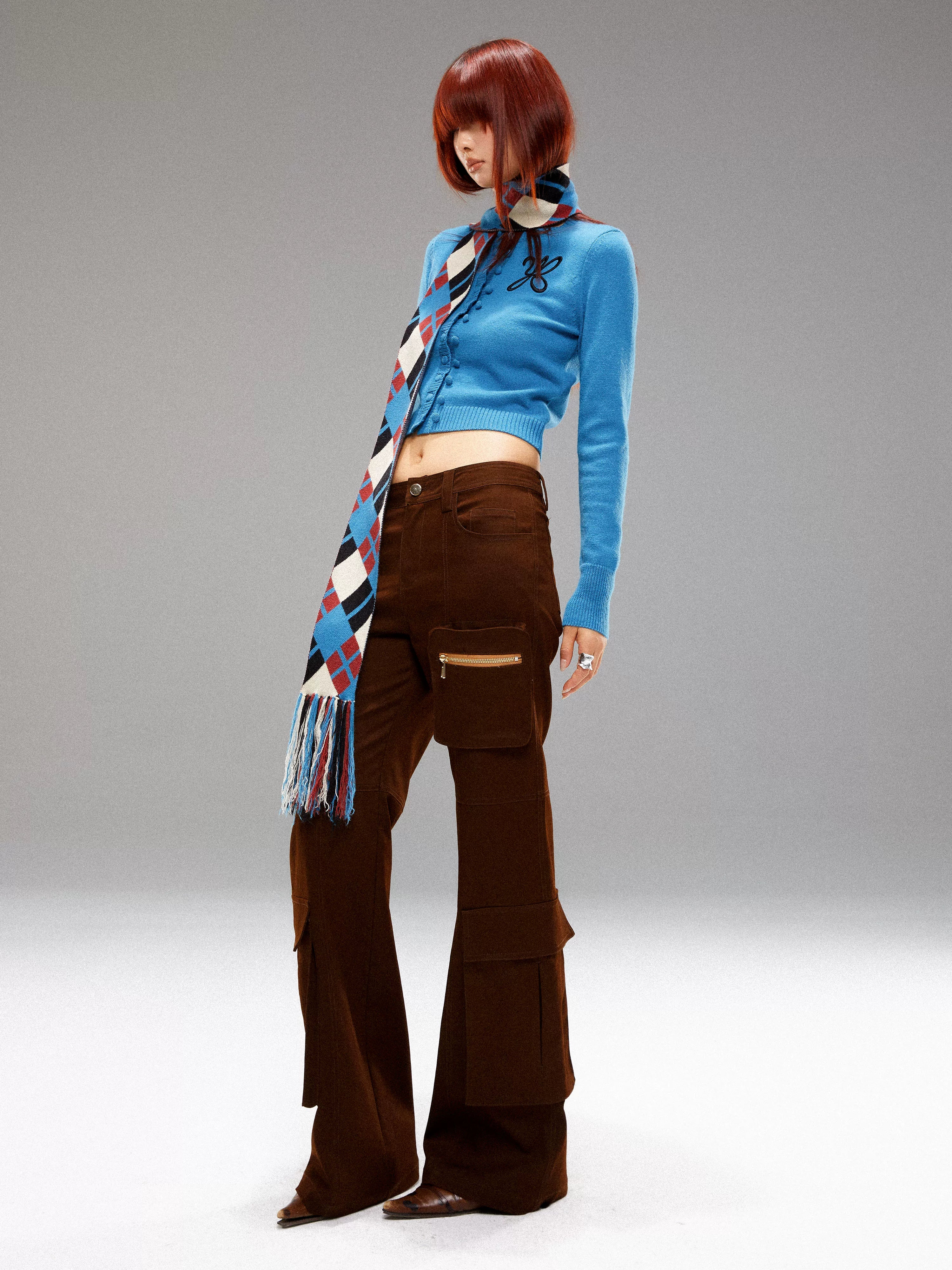 YOSHUYUKI Island Blue Embroidered Double Breasted Knit Cardigan-4