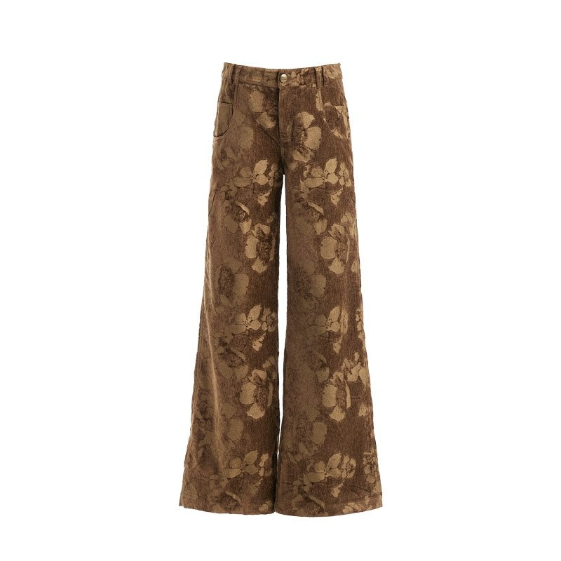 YOSHUYUKI_Jacquard_Floral_Straight_Leg_Natural_Waist_Zipper_Unisex_Rayon_Blend_Pants_MISSTT