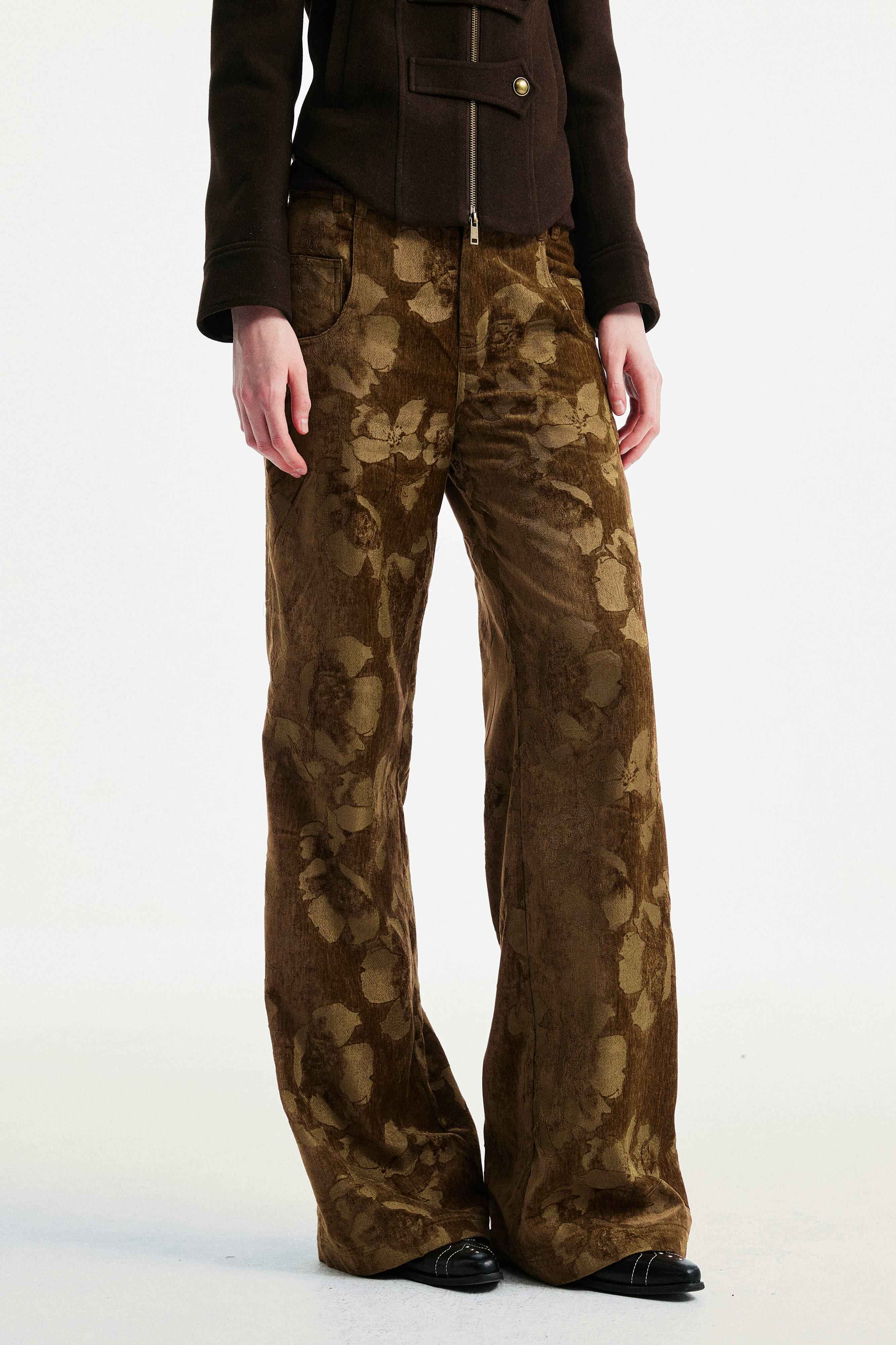 YOSHUYUKI_Jacquard_Floral_Straight_Leg_Natural_Waist_Zipper_Unisex_Rayon_Blend_Pants_MISSTT