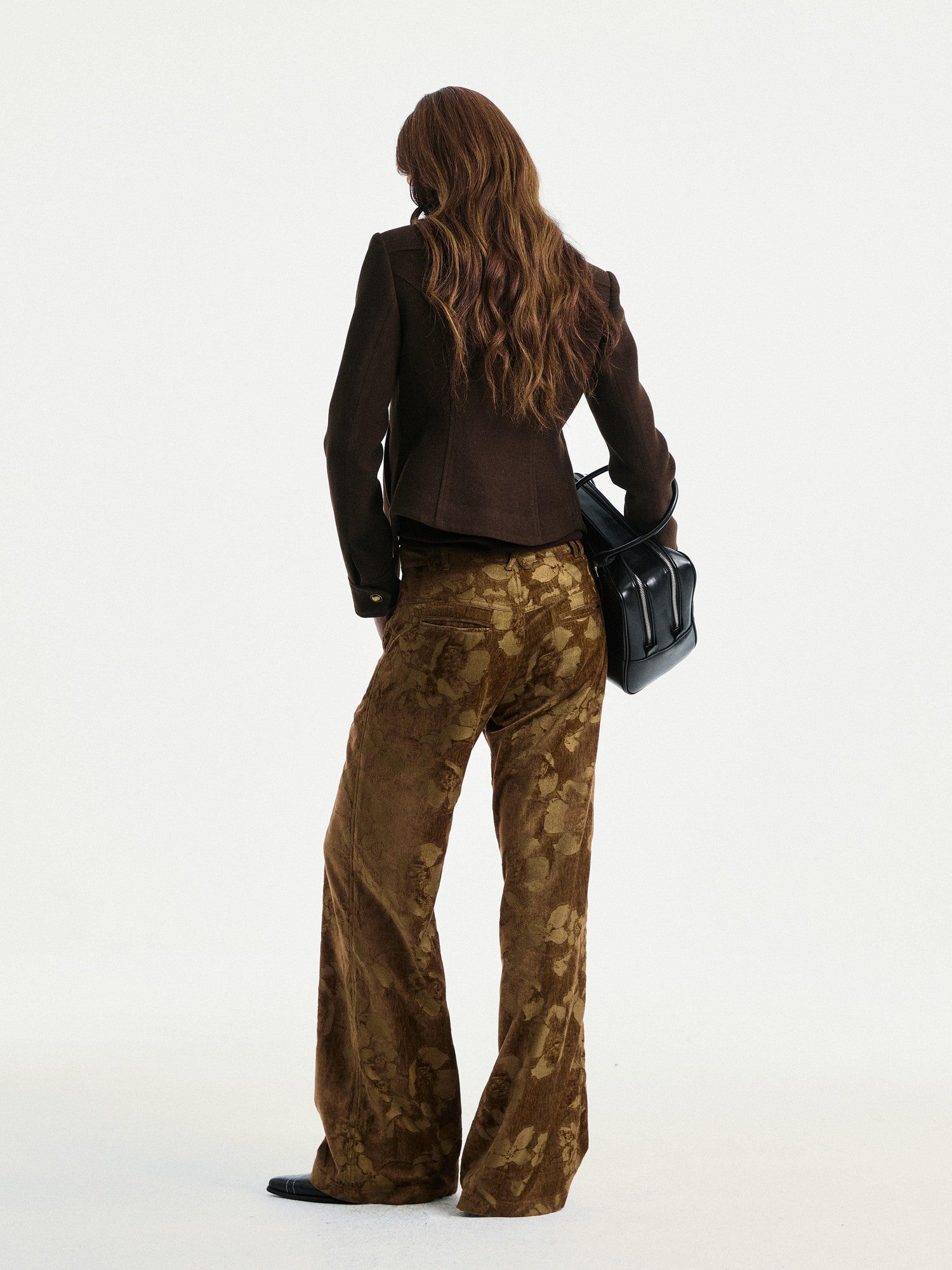 YOSHUYUKI Jacquard Floral Straight Leg Natural Waist Zipper Unisex Rayon Blend Pants