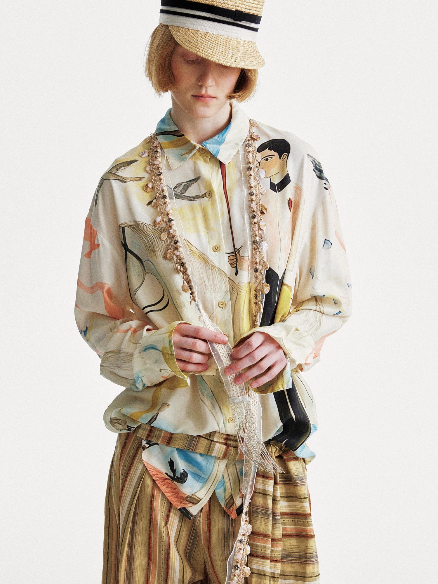 YOSHUYUKI Knight Art Print Rayon Oversize Shirt