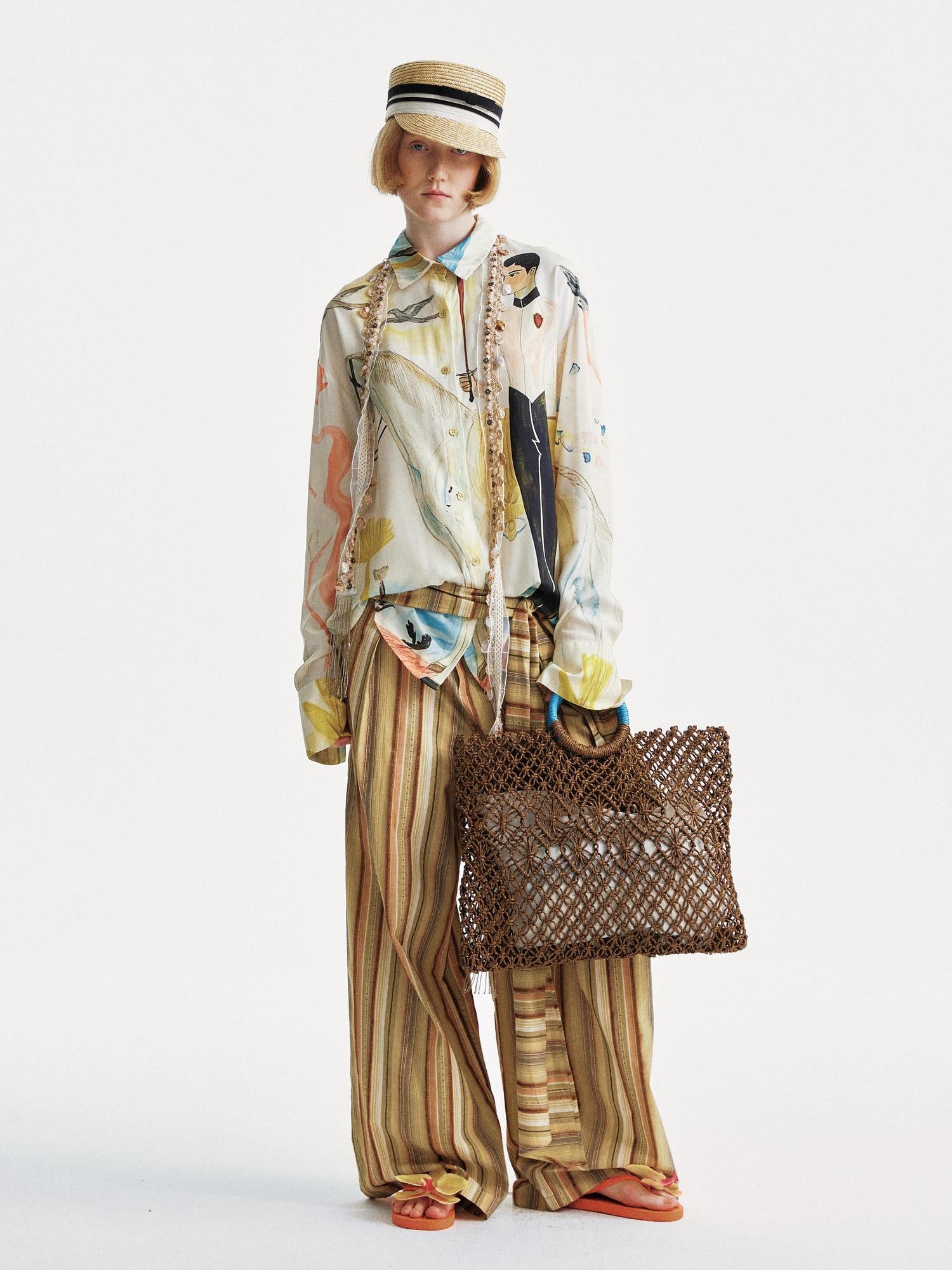YOSHUYUKI Knight Art Print Rayon Oversize Shirt