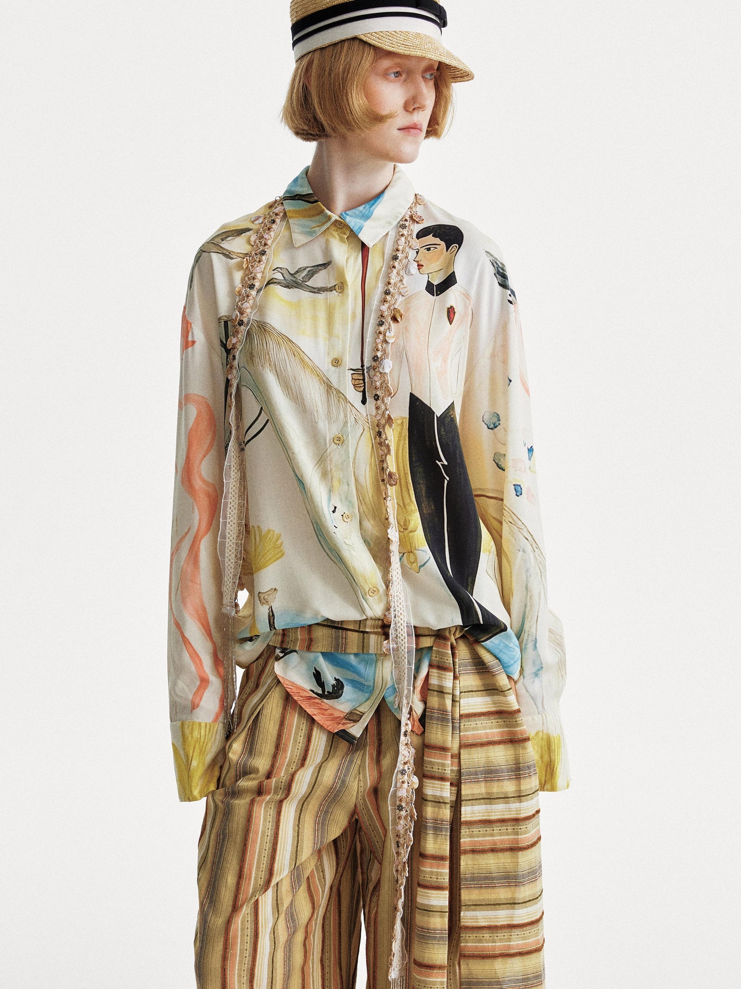 YOSHUYUKI Knight Art Print Rayon Oversize Shirt