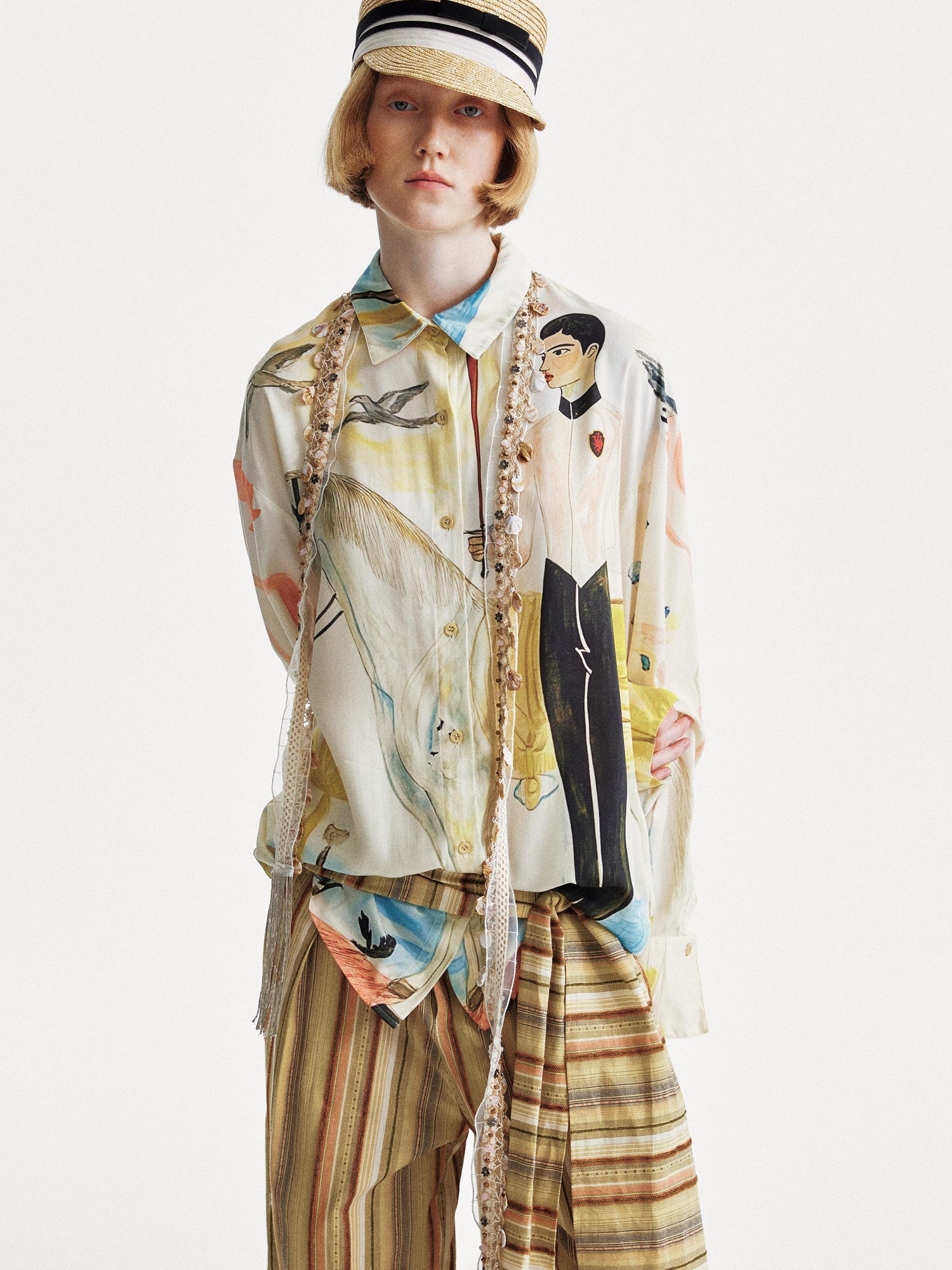YOSHUYUKI Knight Art Print Rayon Oversize Shirt