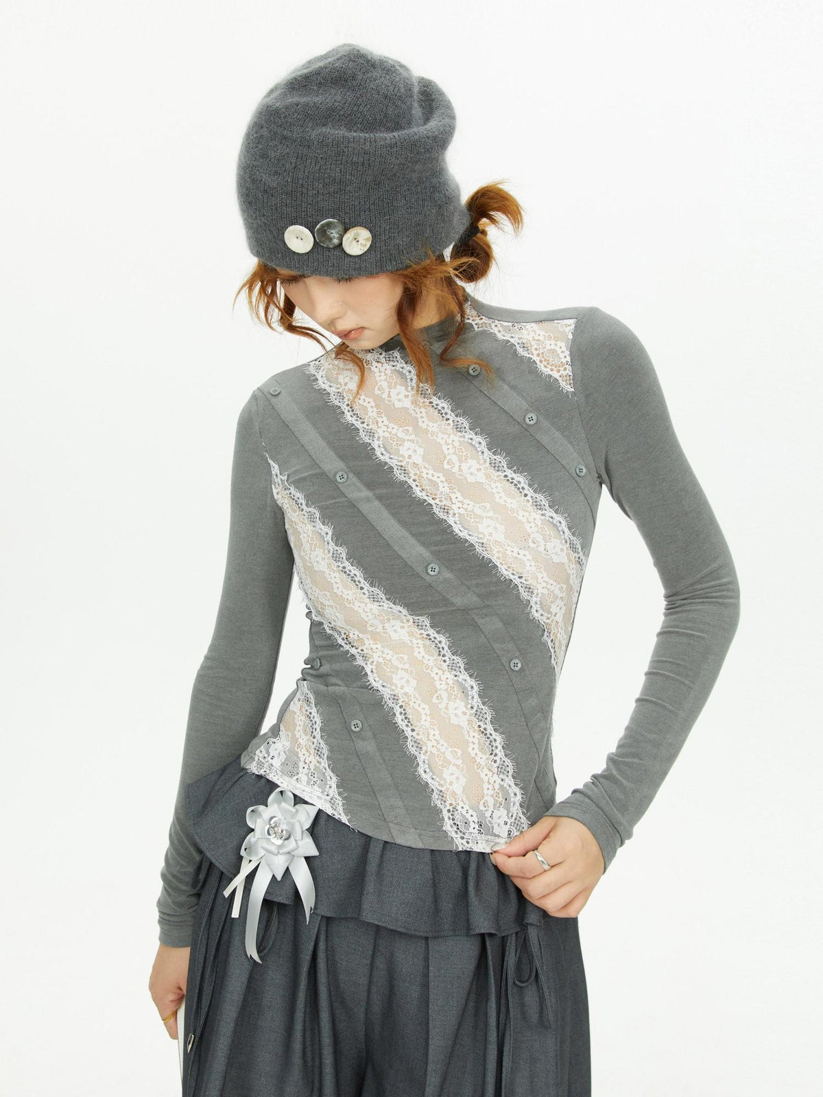 YOSHUYUKI Lace Paneled Slim Fit Women&
