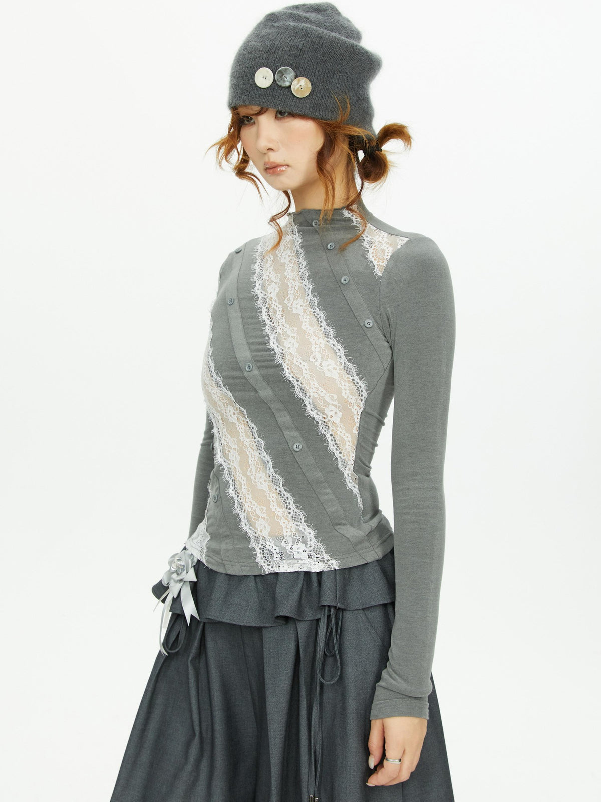 YOSHUYUKI Lace Paneled Slim Fit Women&