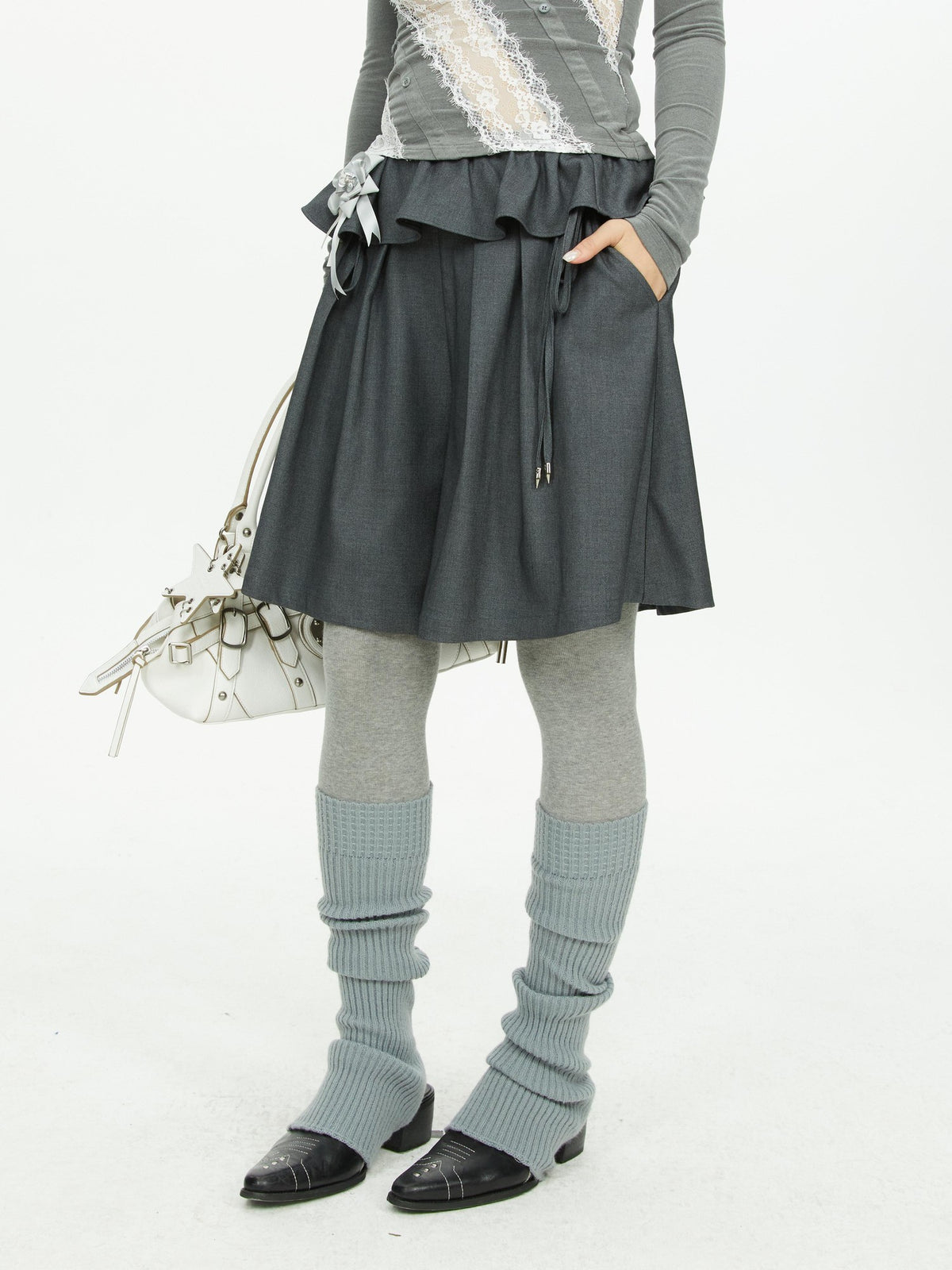 YOSHUYUKI Lace Trim Wide Leg Polyester Women&