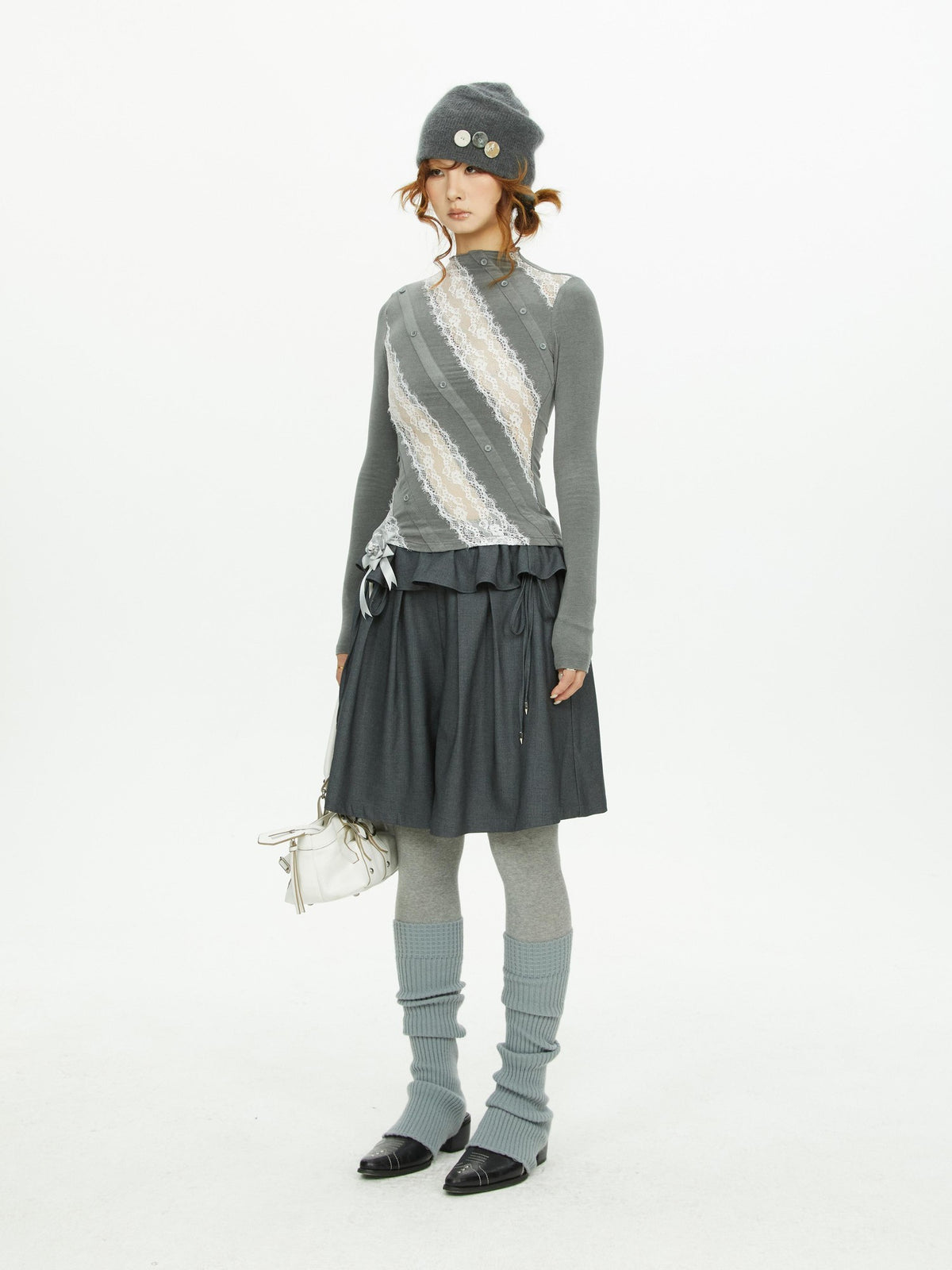 YOSHUYUKI Lace Trim Wide Leg Polyester Women&