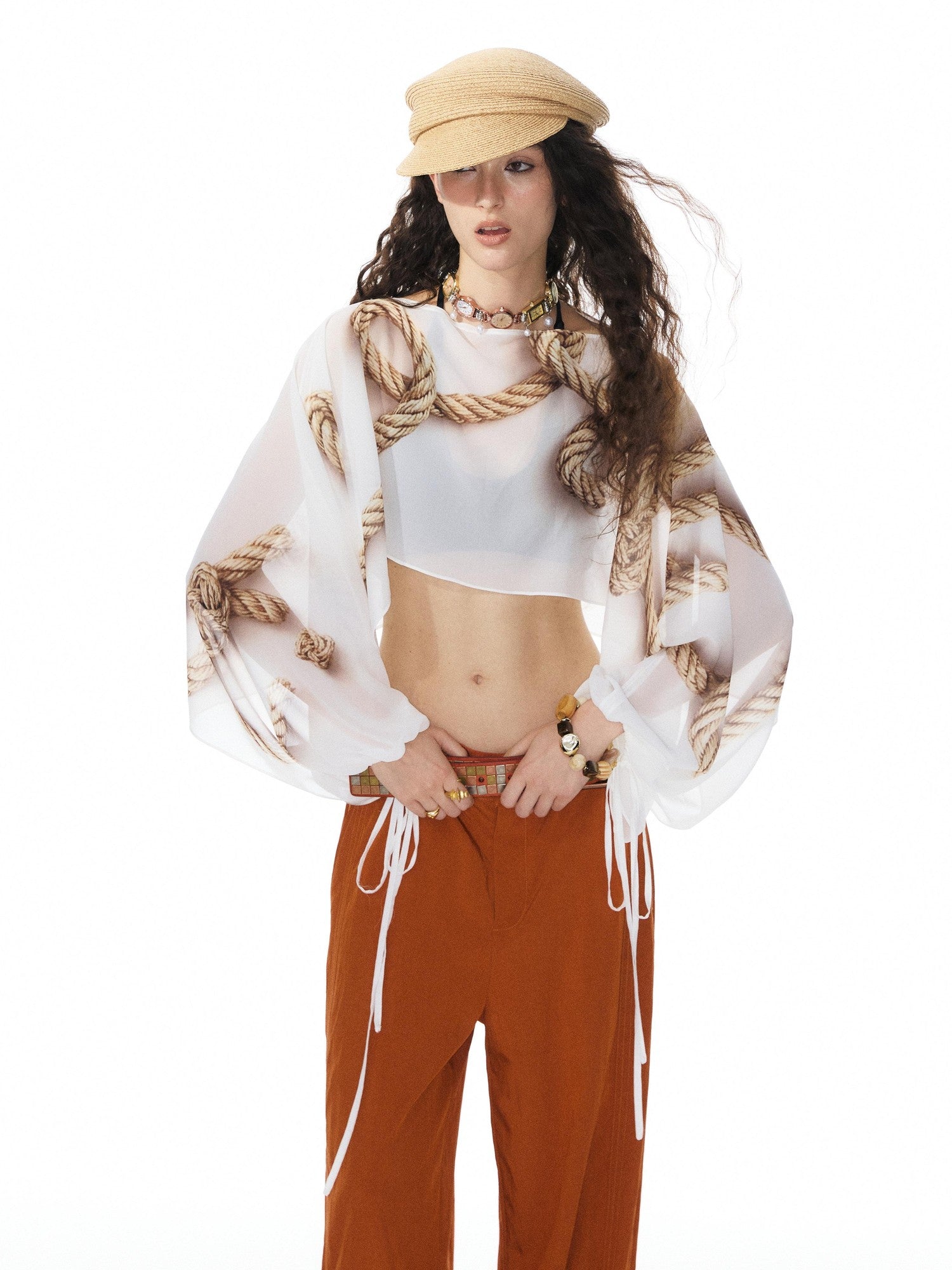 YOSHUYUKI Multicolor Music Note Print Round Neck Women&