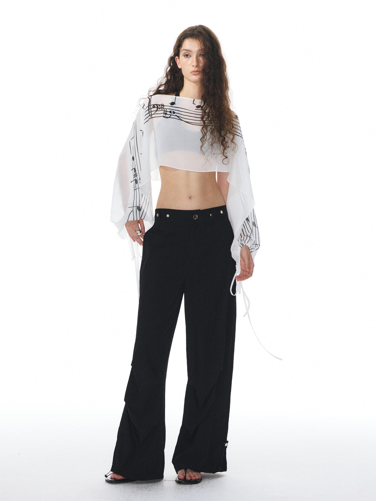 YOSHUYUKI Multicolor Music Note Print Round Neck Women&