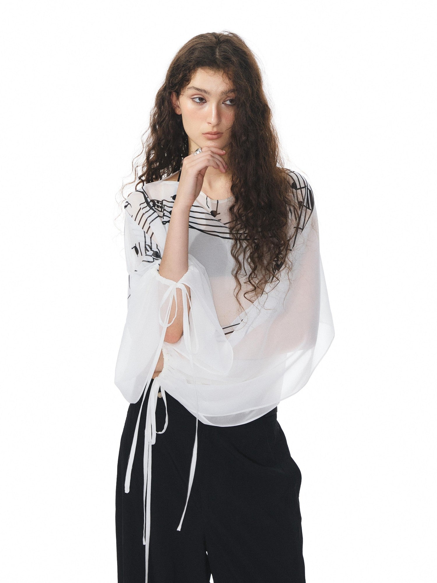 YOSHUYUKI Multicolor Music Note Print Round Neck Women&