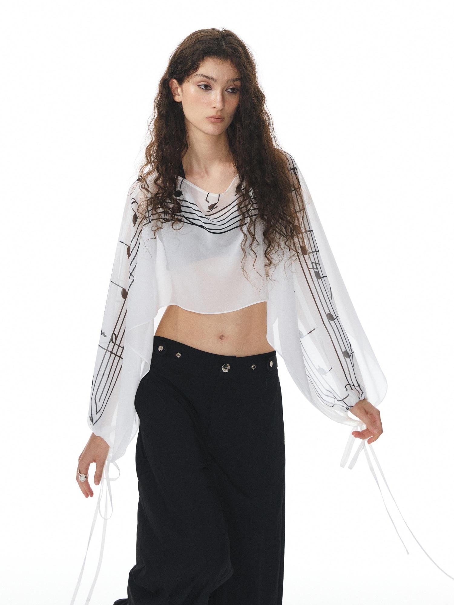 YOSHUYUKI Multicolor Music Note Print Round Neck Women&