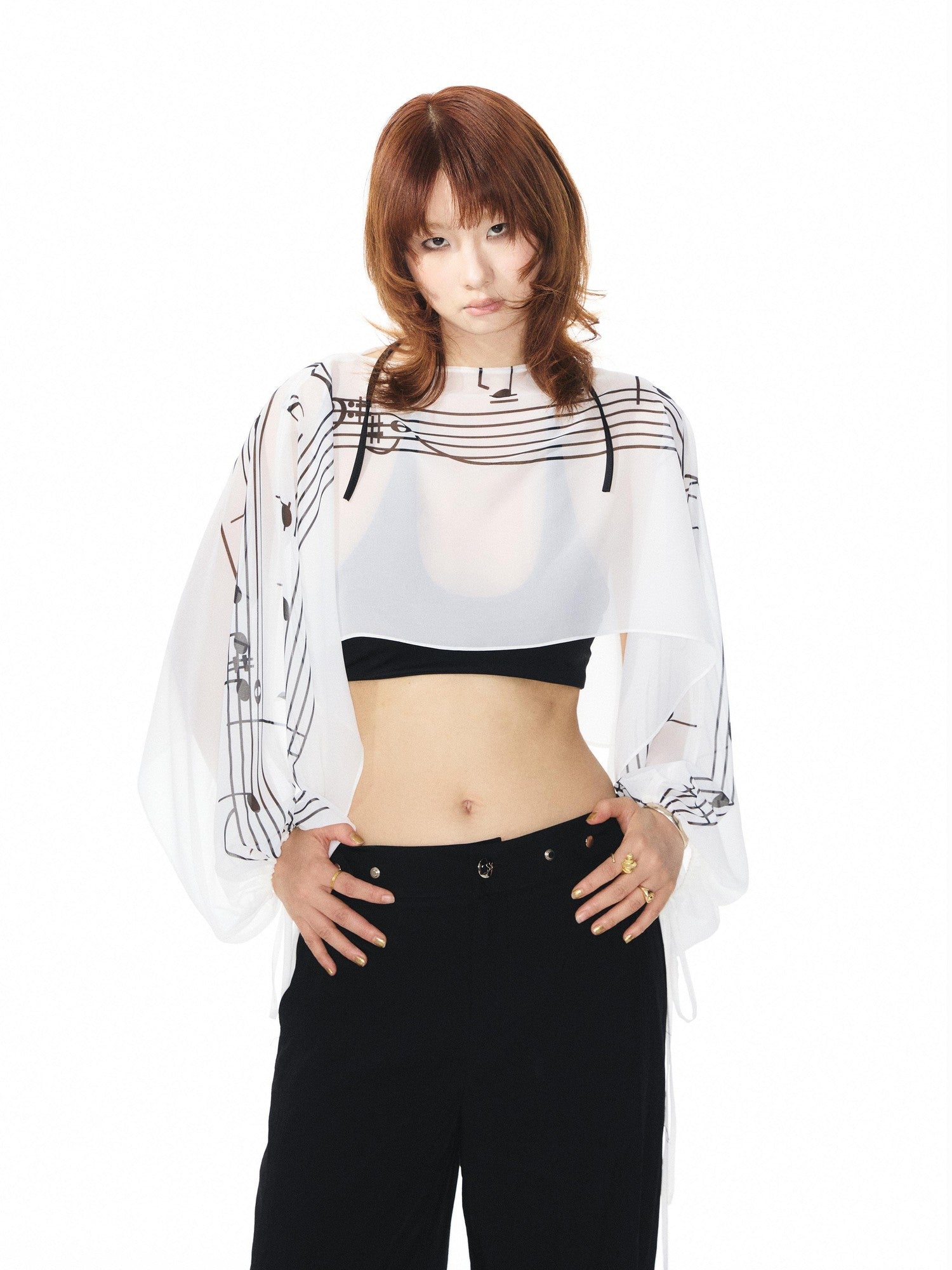 YOSHUYUKI Multicolor Music Note Print Round Neck Women&