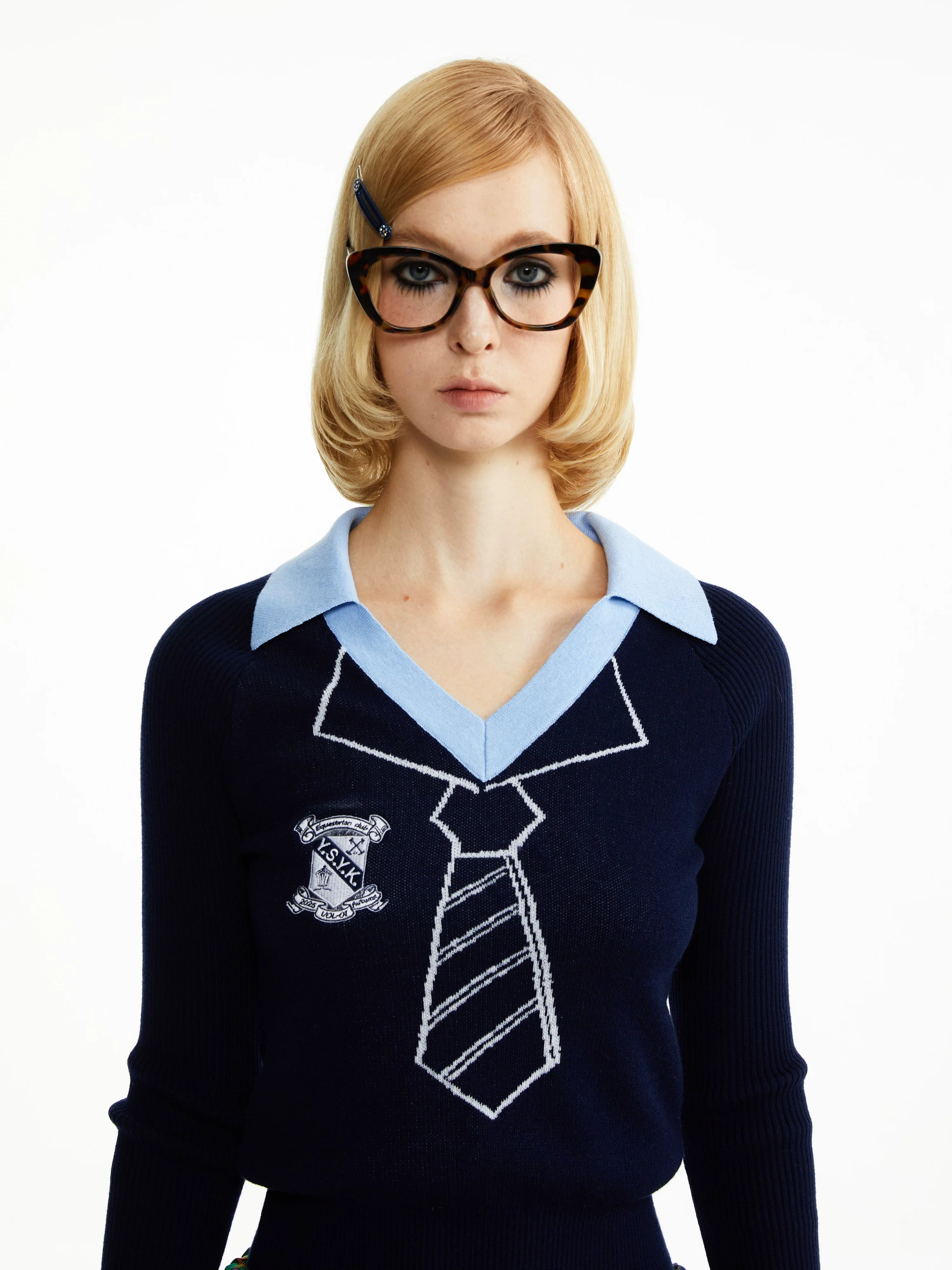 YOSHUYUKI Navy Jacquard Cartoon Print Women&