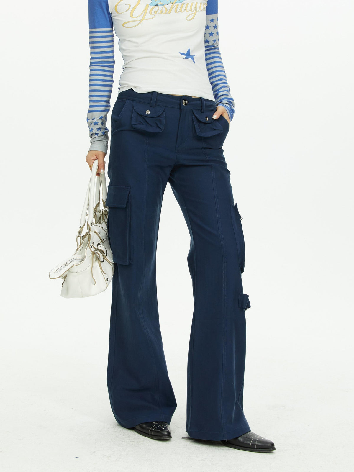YOSHUYUKI Navy Multi Pocket Cargo Structured Women&