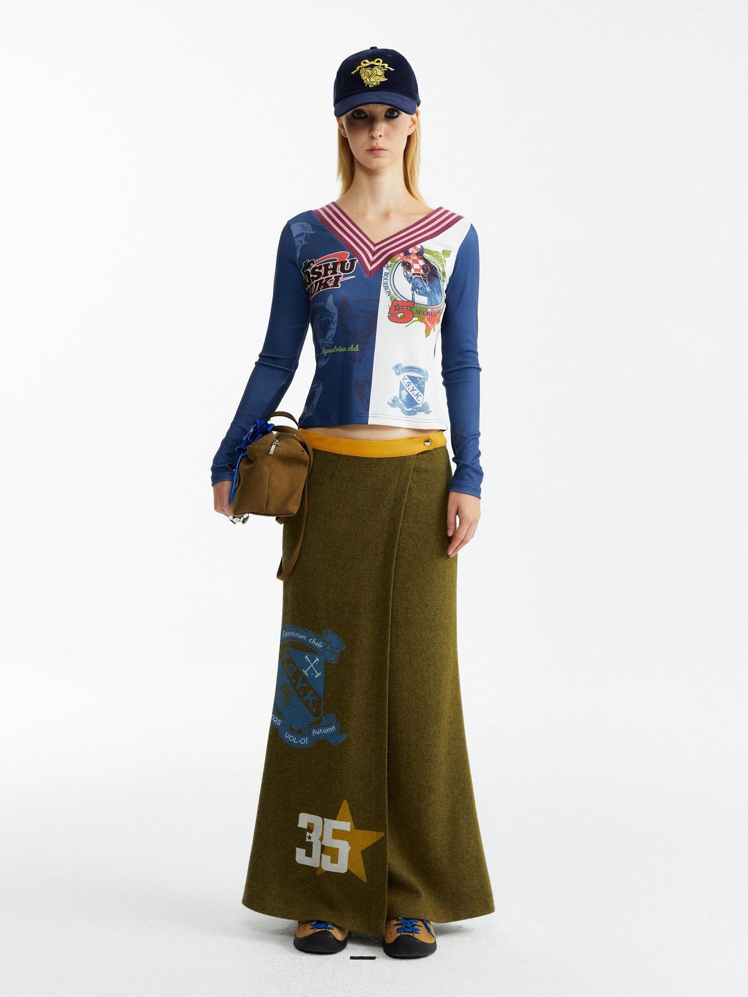 YOSHUYUKI Olive Print Single Panel H Silhouette Street Women&