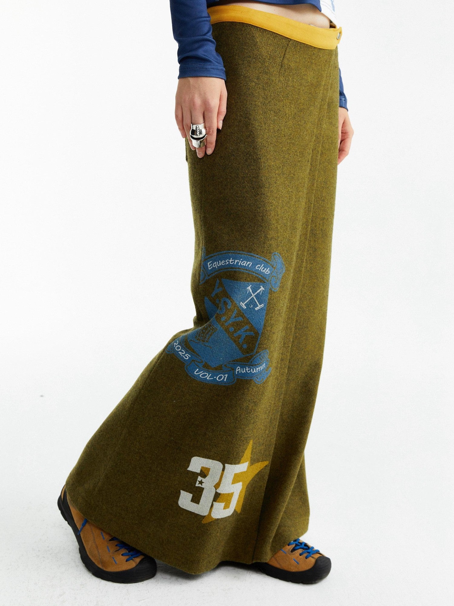 YOSHUYUKI Olive Print Single Panel H Silhouette Street Women&