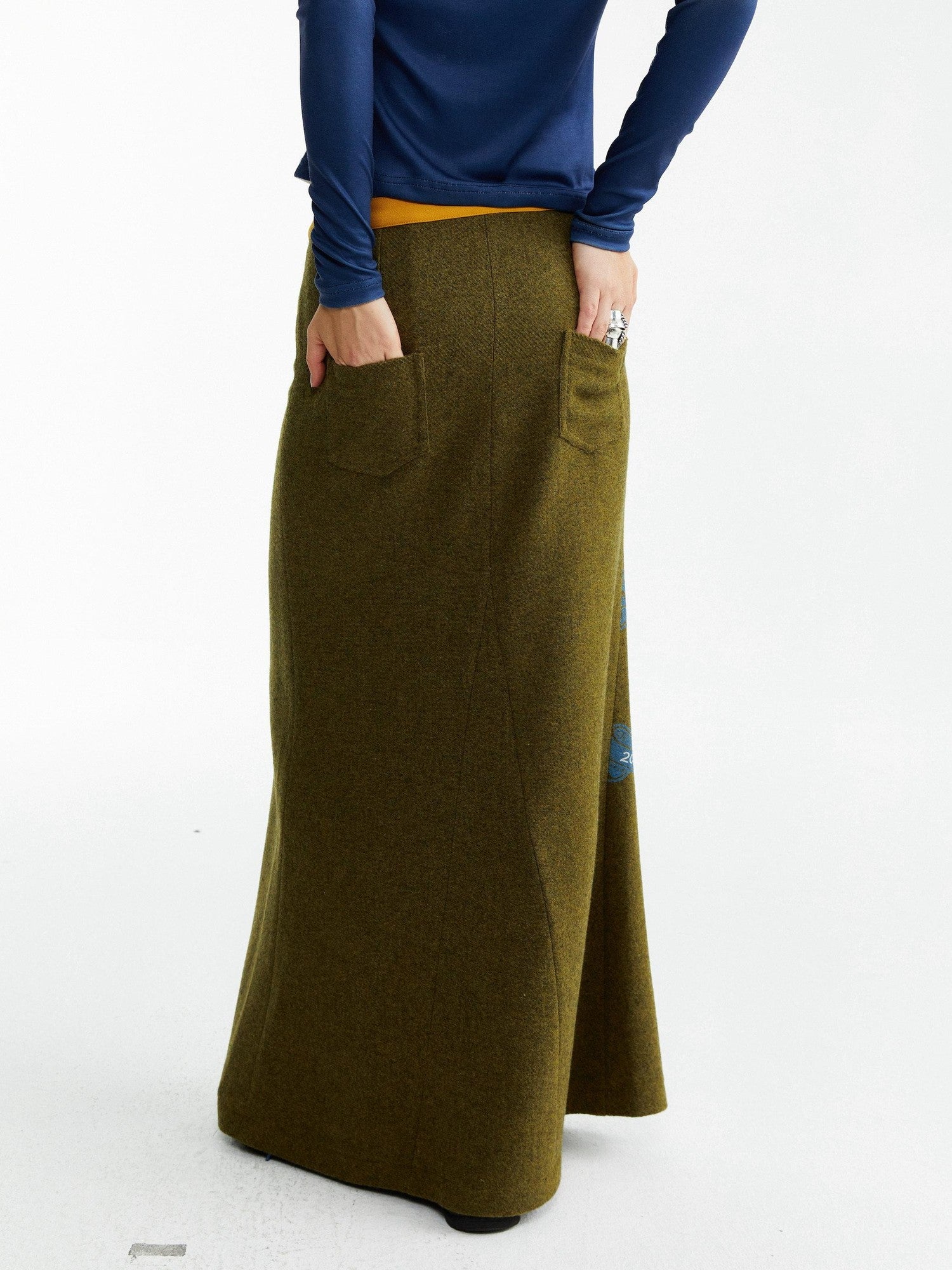 YOSHUYUKI Olive Print Single Panel H Silhouette Street Women&