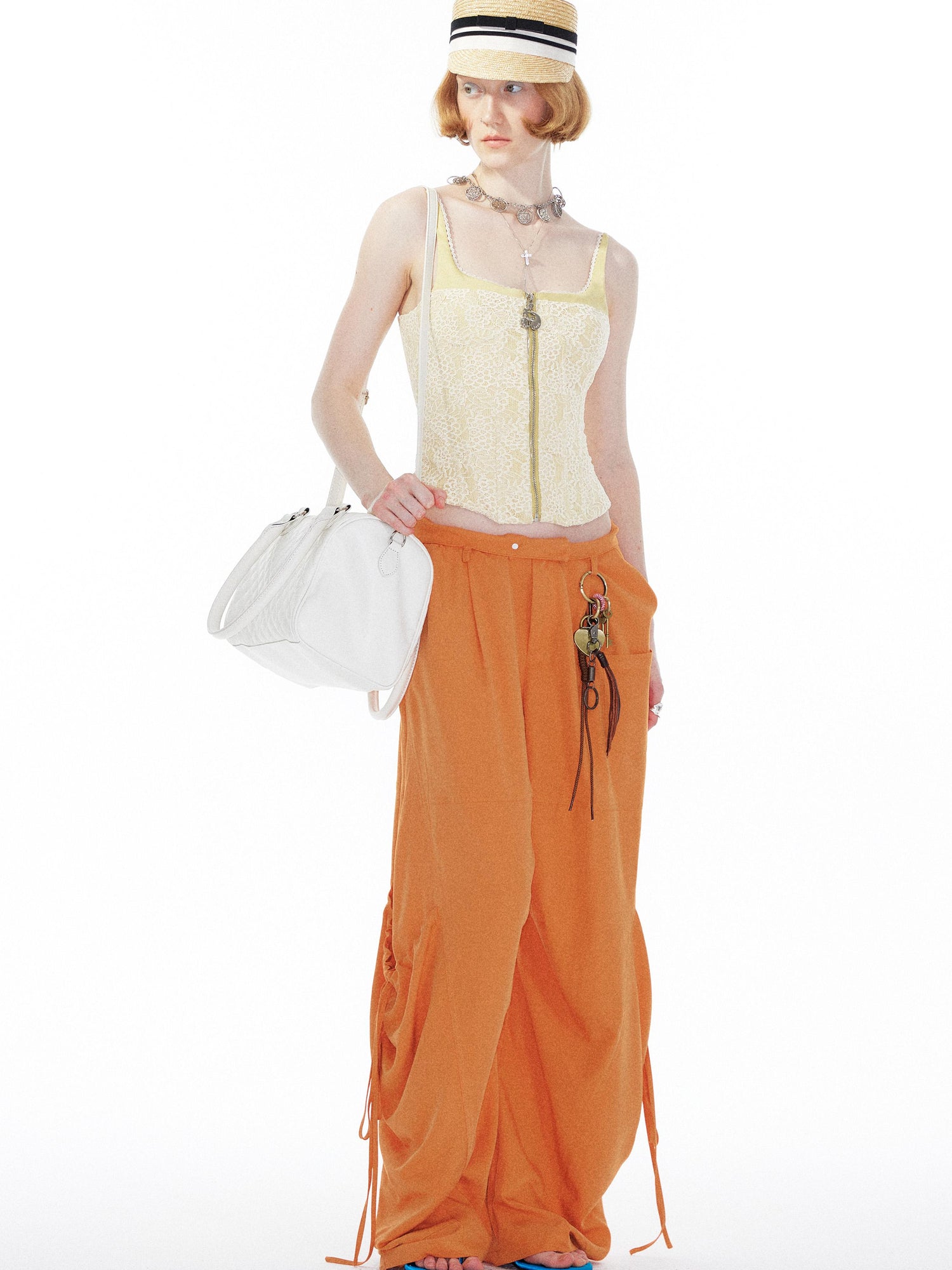 YOSHUYUKI Orange Oversized Pocket Cargo Trousers