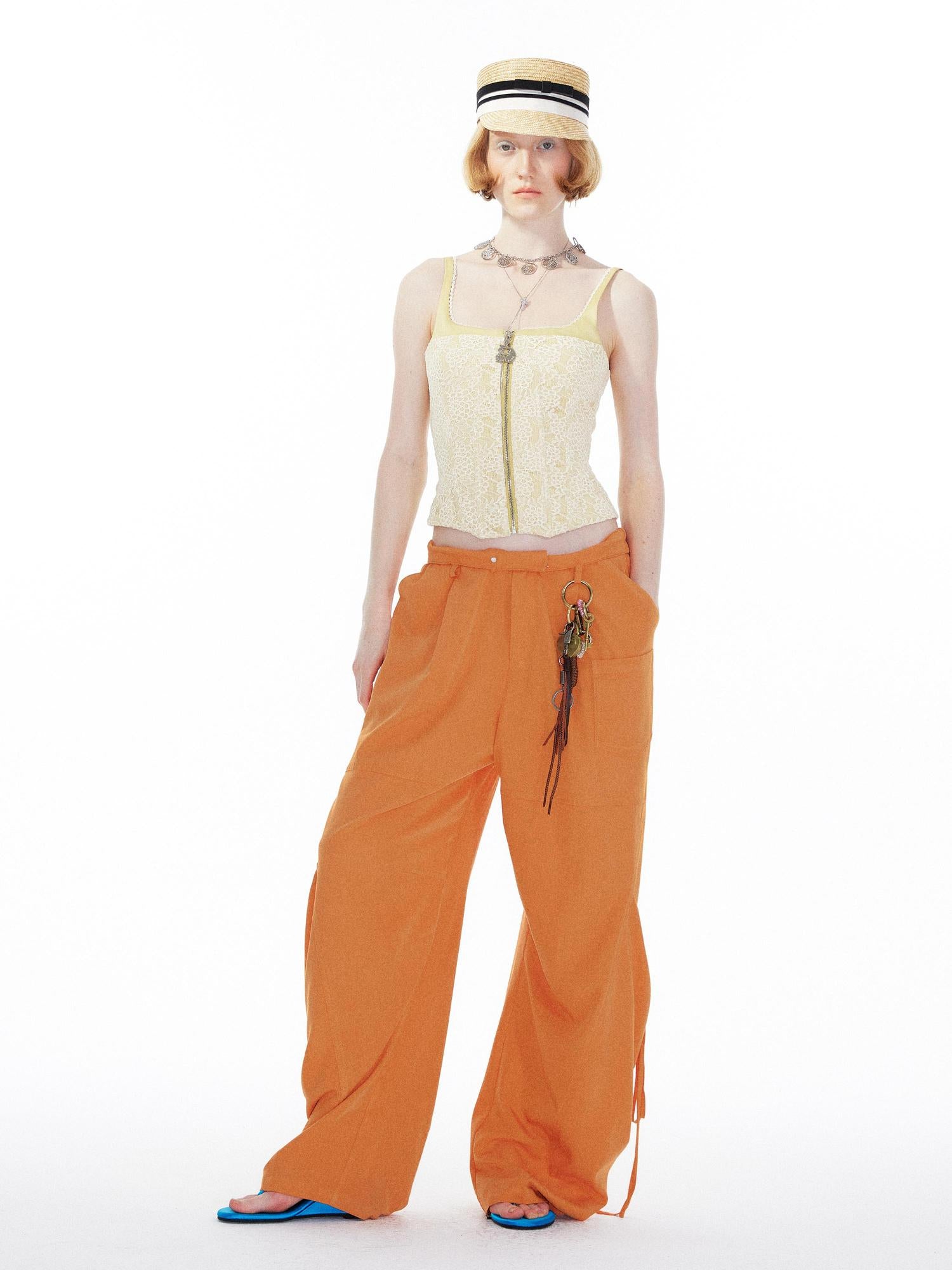 YOSHUYUKI Orange Oversized Pocket Cargo Trousers