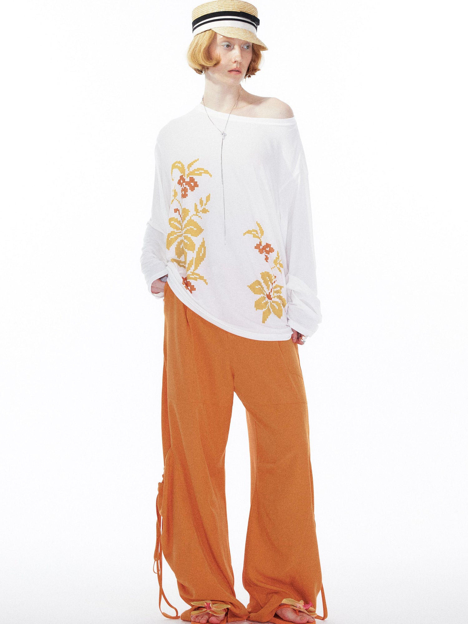 YOSHUYUKI Orange Oversized Pocket Cargo Trousers