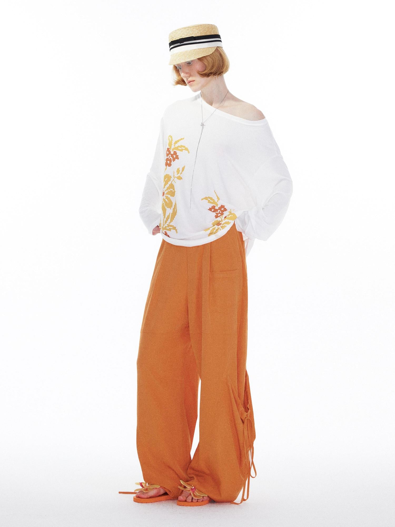 YOSHUYUKI Orange Oversized Pocket Cargo Trousers