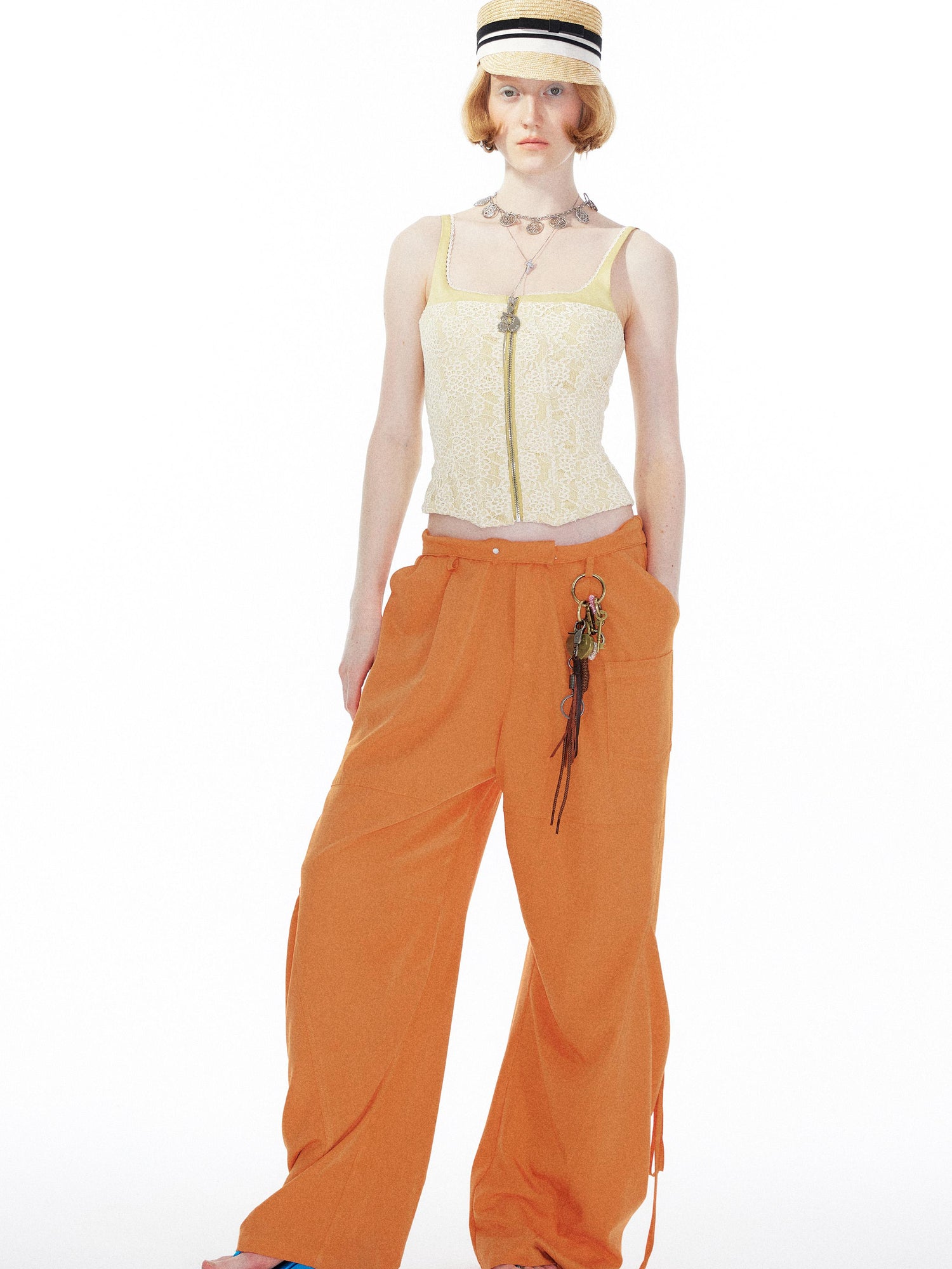 YOSHUYUKI Orange Oversized Pocket Cargo Trousers