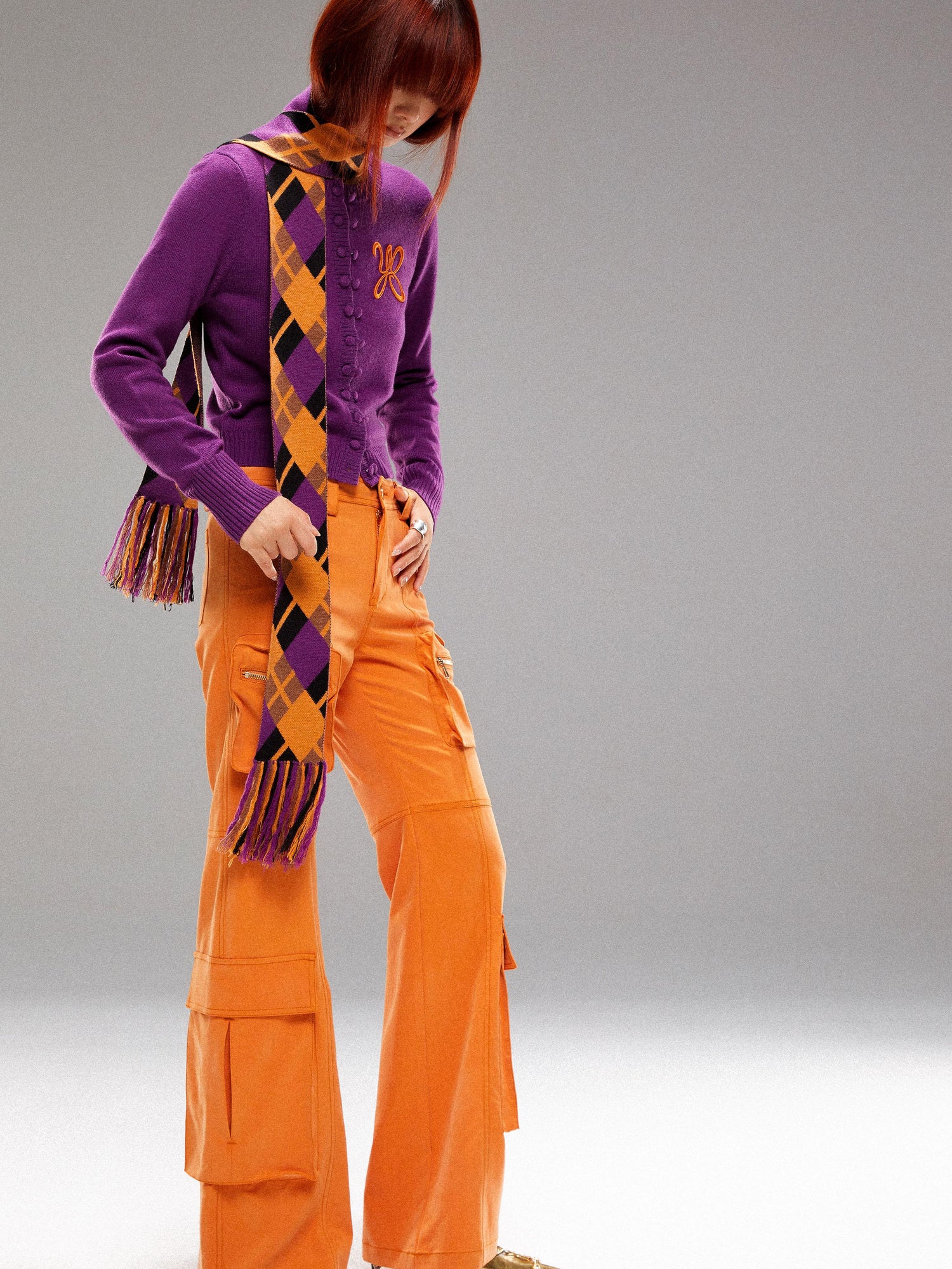 YOSHUYUKI Orange Utility Cargo Pants With 3D Pockets