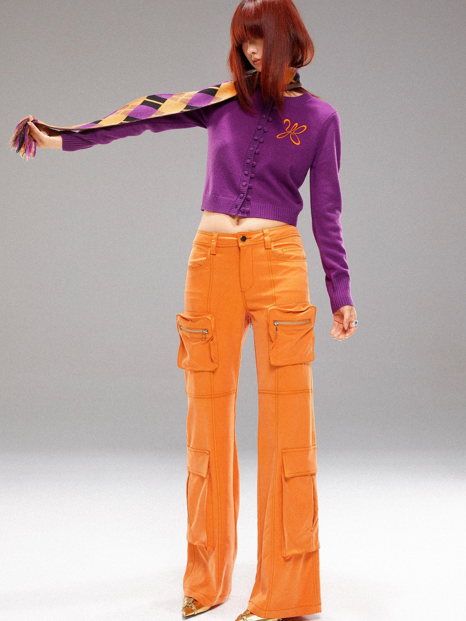 YOSHUYUKI Orange Utility Cargo Pants With 3D Pockets