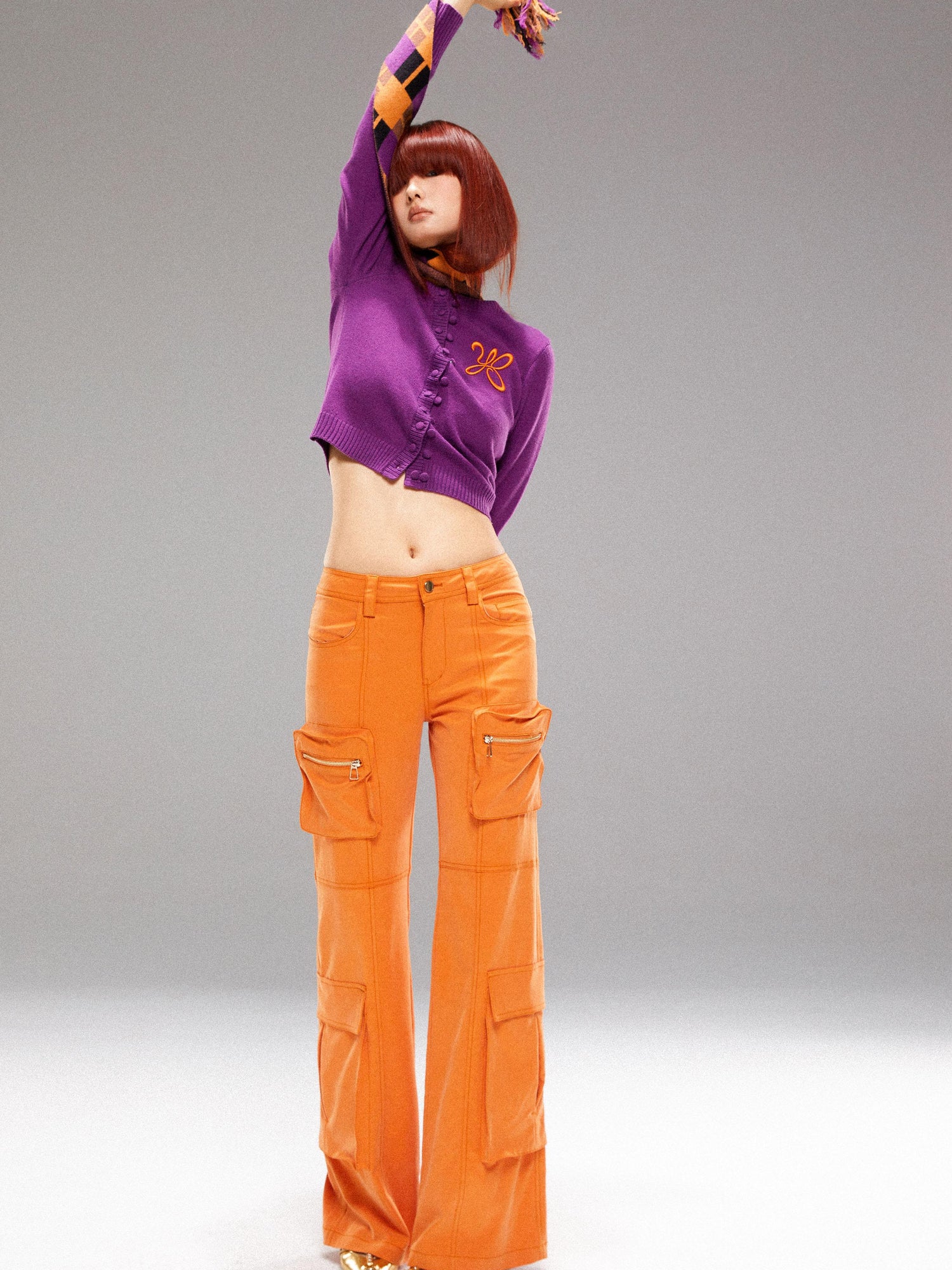 YOSHUYUKI Orange Utility Cargo Pants With 3D Pockets