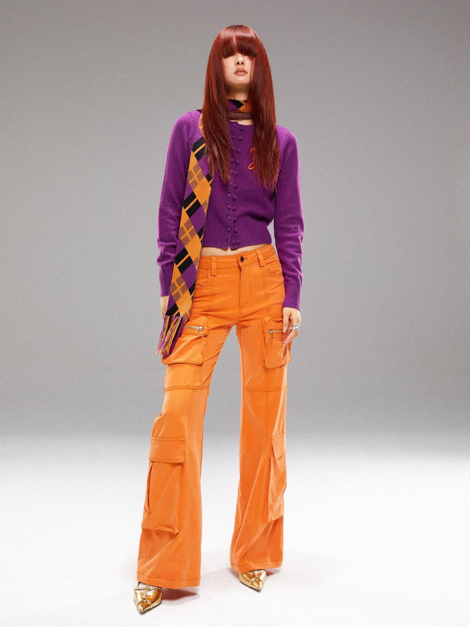 YOSHUYUKI Orange Utility Cargo Pants With 3D Pockets