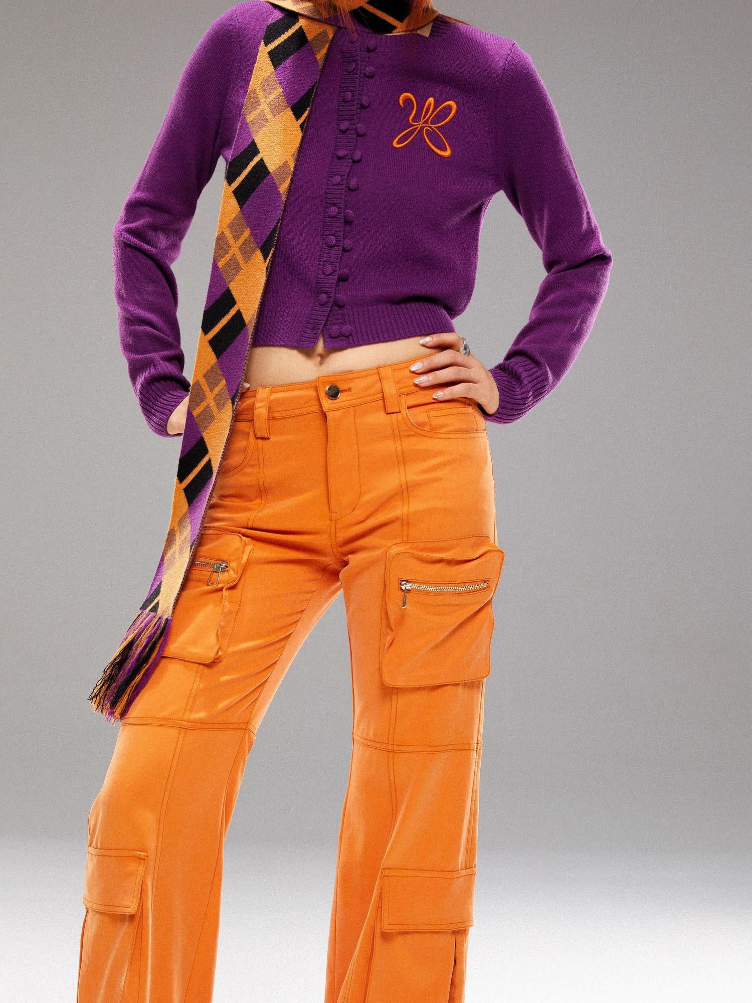 YOSHUYUKI Orange Utility Cargo Pants With 3D Pockets