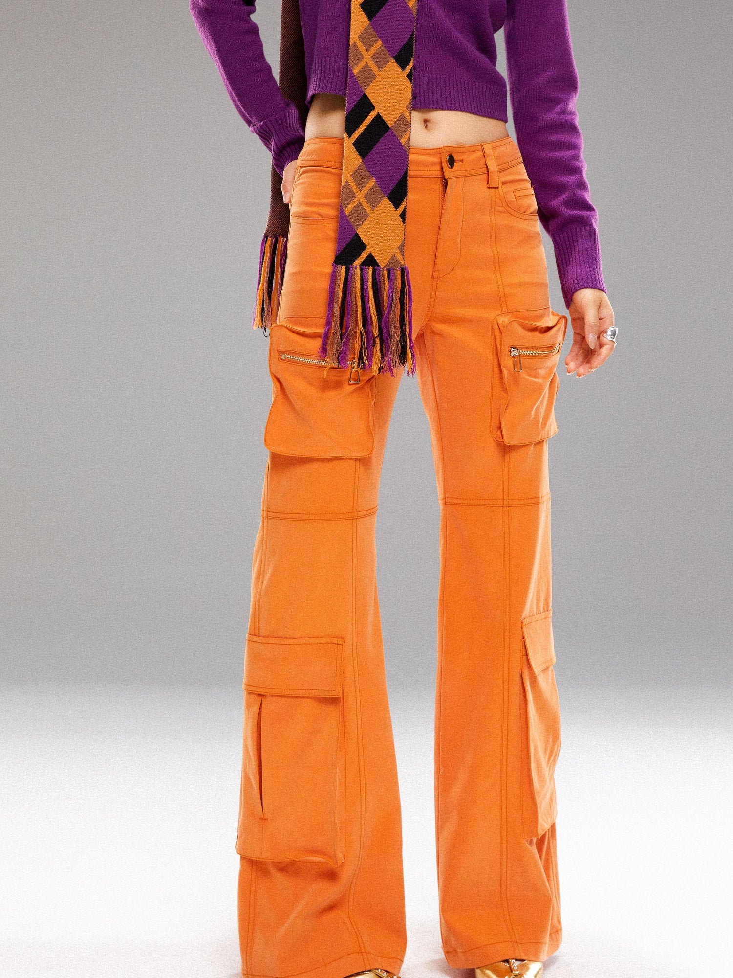 YOSHUYUKI Orange Utility Cargo Pants With 3D Pockets