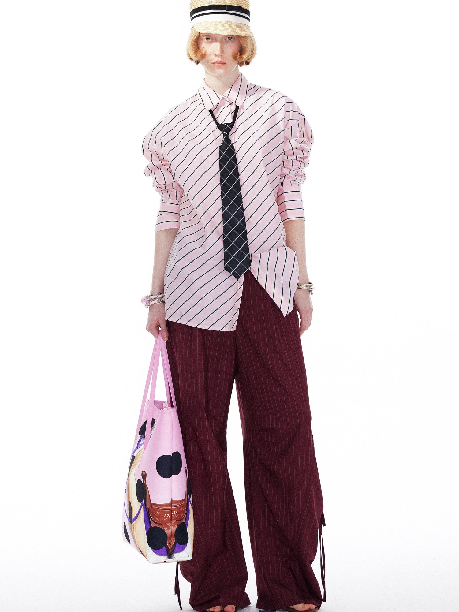 YOSHUYUKI Pink Blue Contrast Stripe Oversized Shirt
