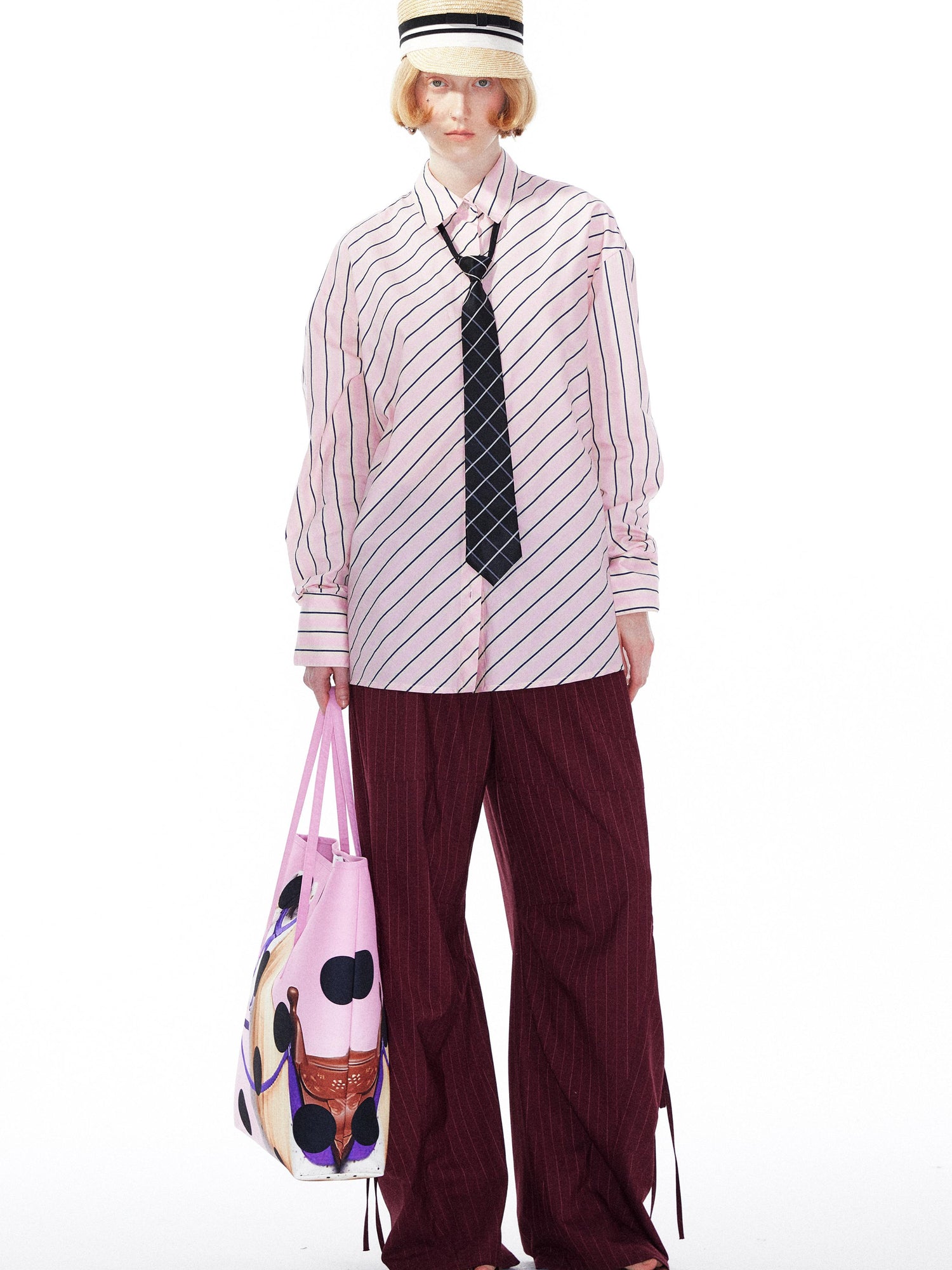 YOSHUYUKI Pink Blue Contrast Stripe Oversized Shirt