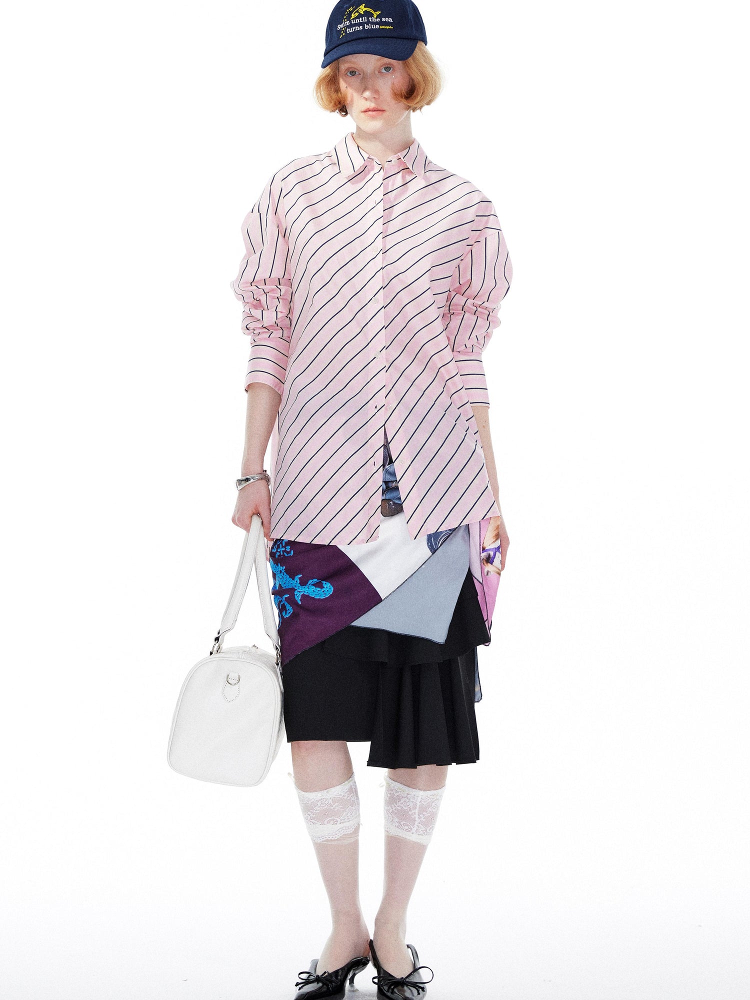 YOSHUYUKI Pink Blue Contrast Stripe Oversized Shirt