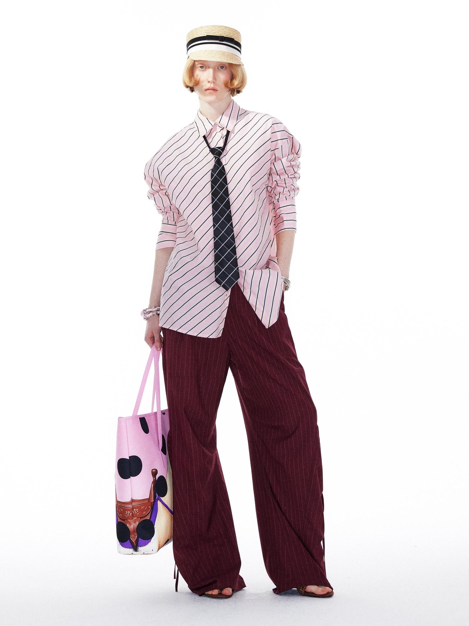 YOSHUYUKI Pink Blue Contrast Stripe Oversized Shirt