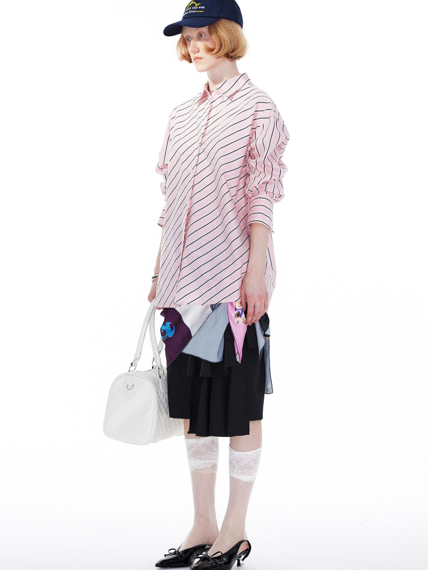 YOSHUYUKI Pink Blue Contrast Stripe Oversized Shirt