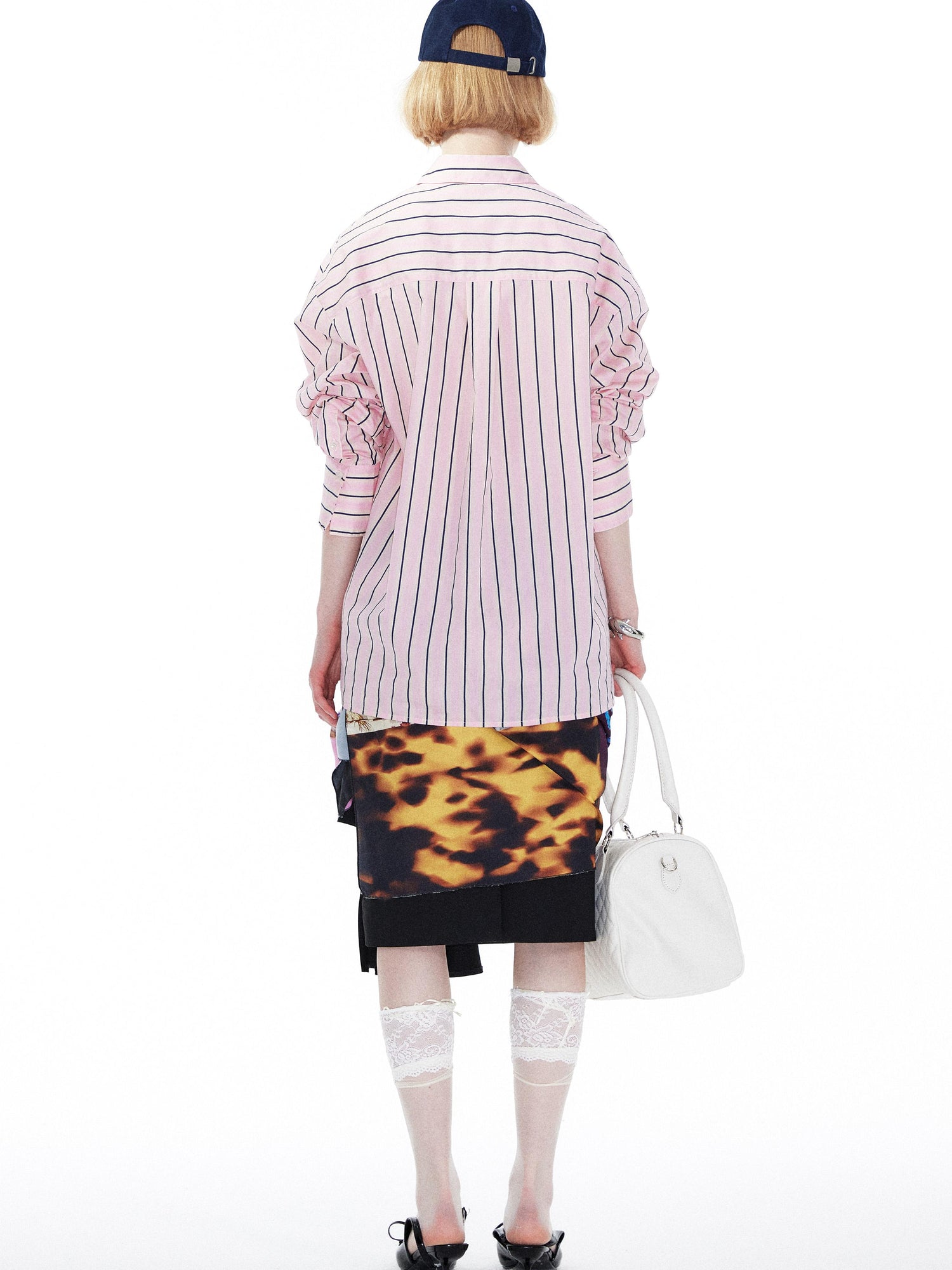 YOSHUYUKI Pink Blue Contrast Stripe Oversized Shirt