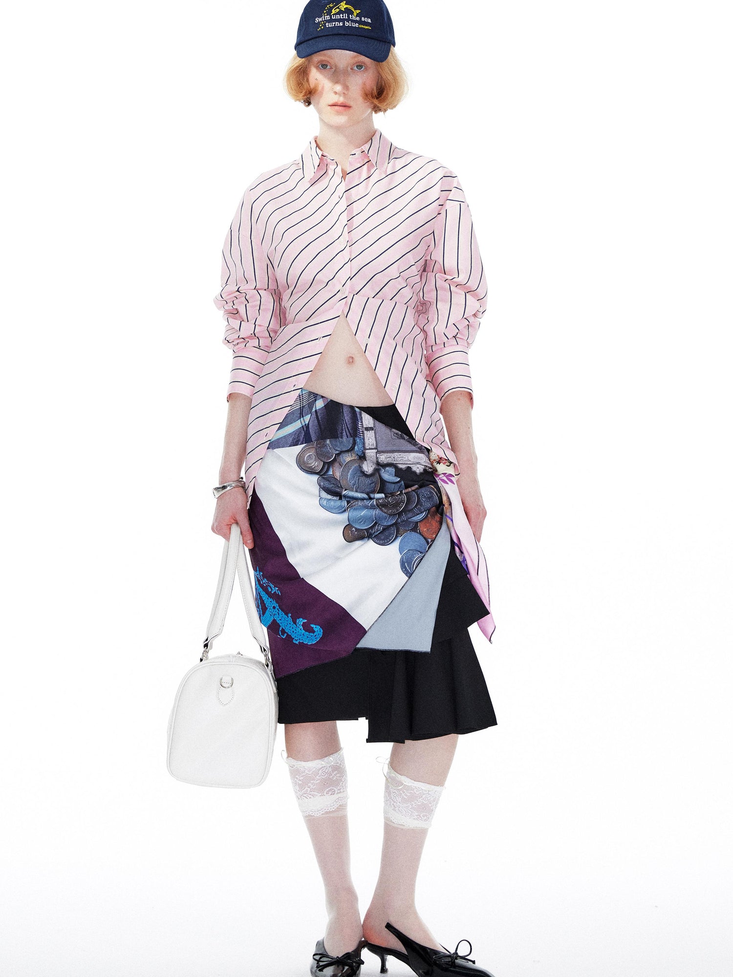 YOSHUYUKI Pink Blue Contrast Stripe Oversized Shirt