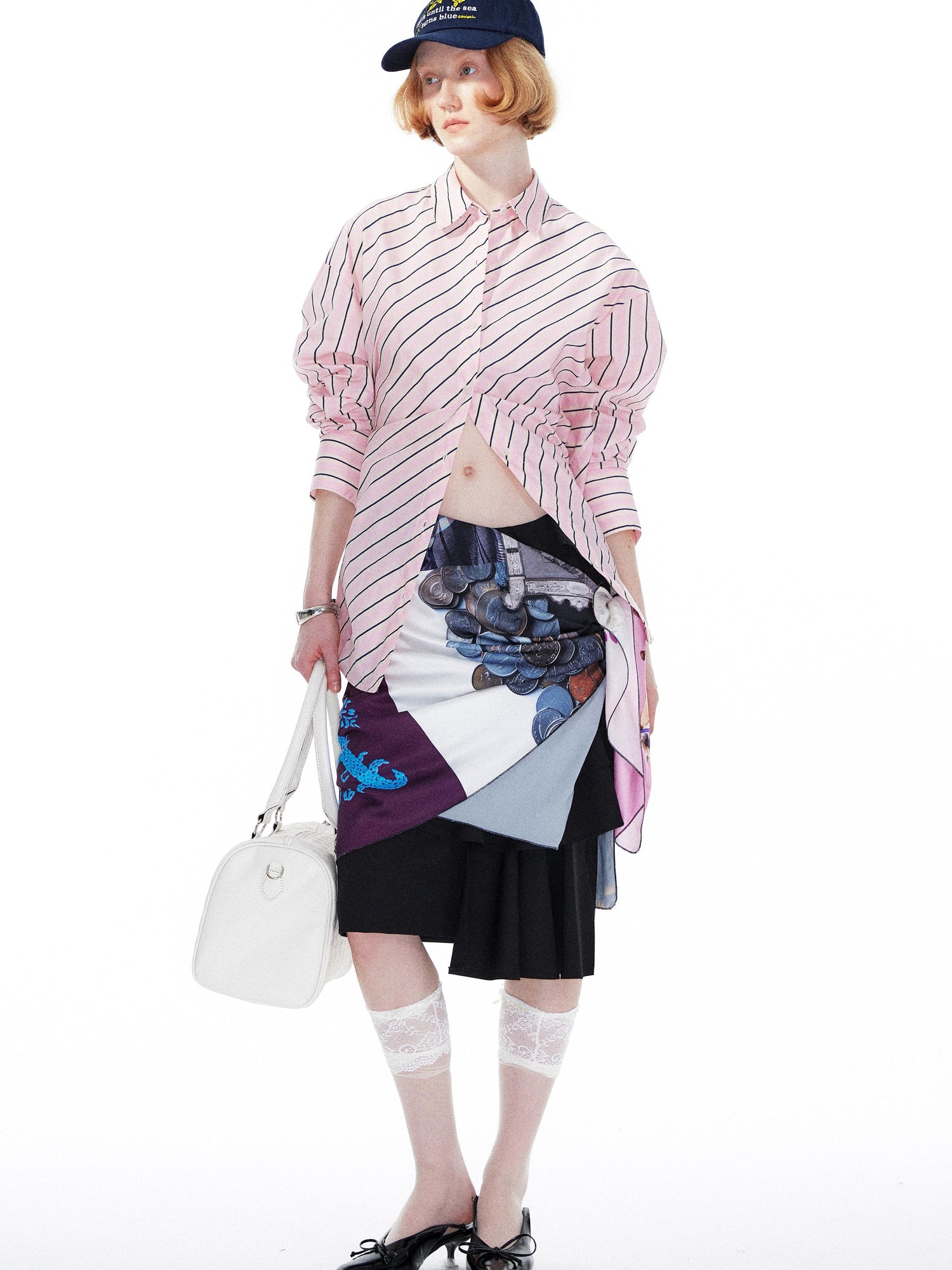 YOSHUYUKI Pink Blue Contrast Stripe Oversized Shirt