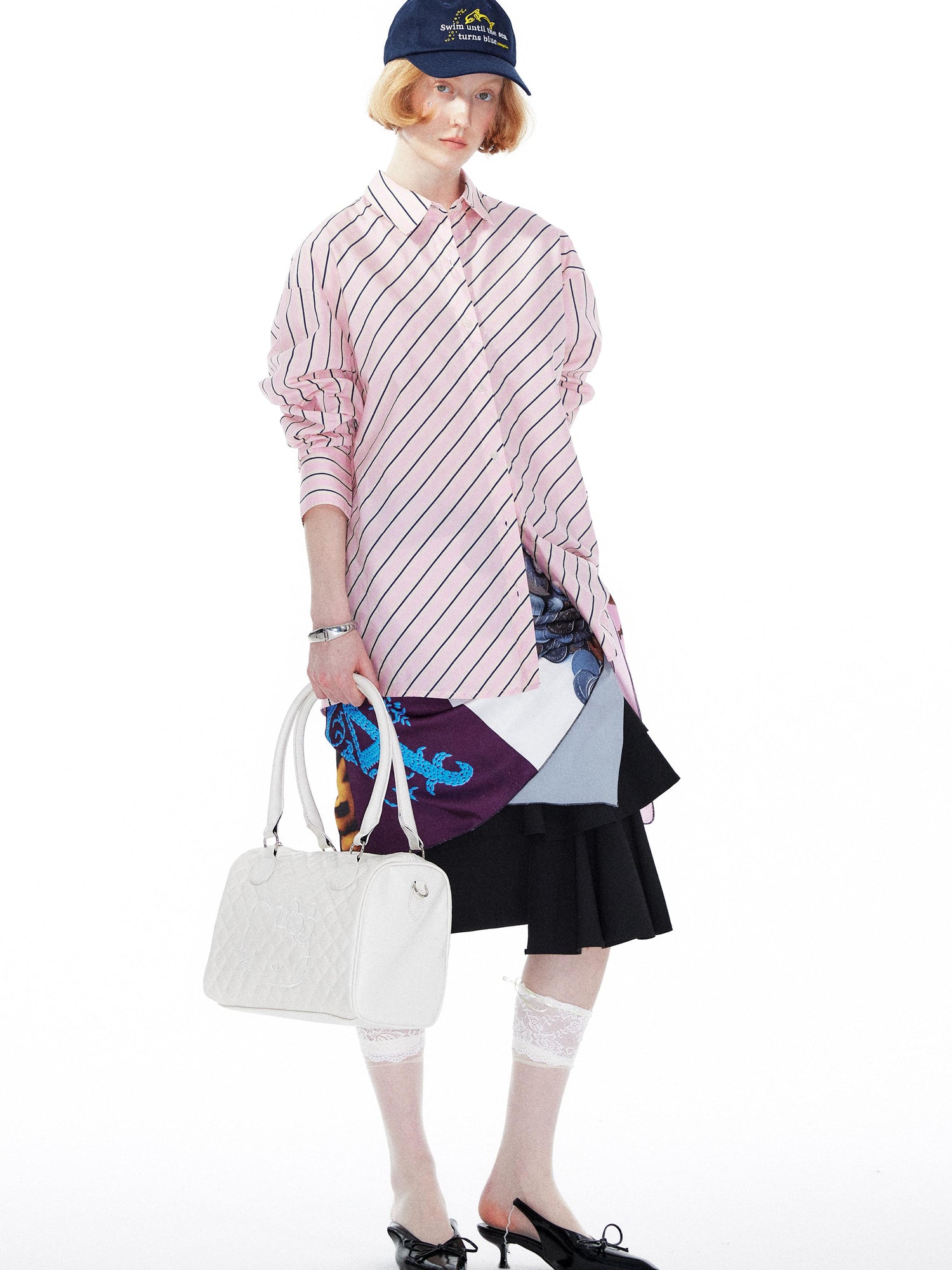 YOSHUYUKI Pink Blue Contrast Stripe Oversized Shirt