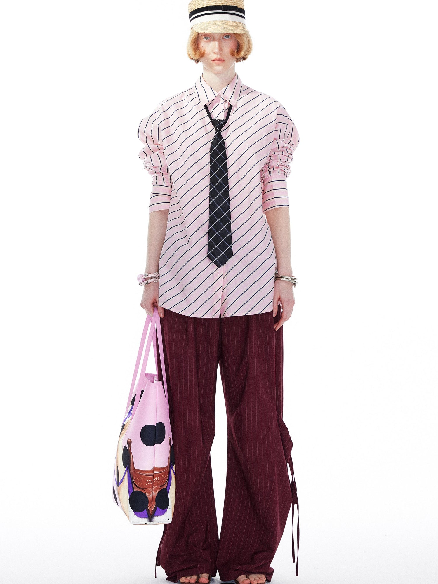 YOSHUYUKI Pink Blue Contrast Stripe Oversized Shirt