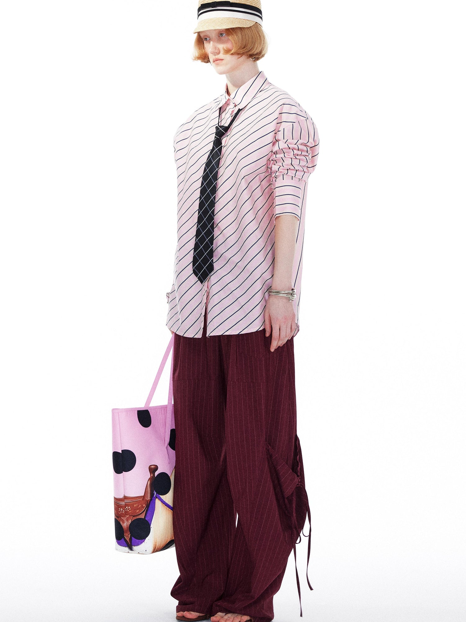 YOSHUYUKI Pink Blue Contrast Stripe Oversized Shirt