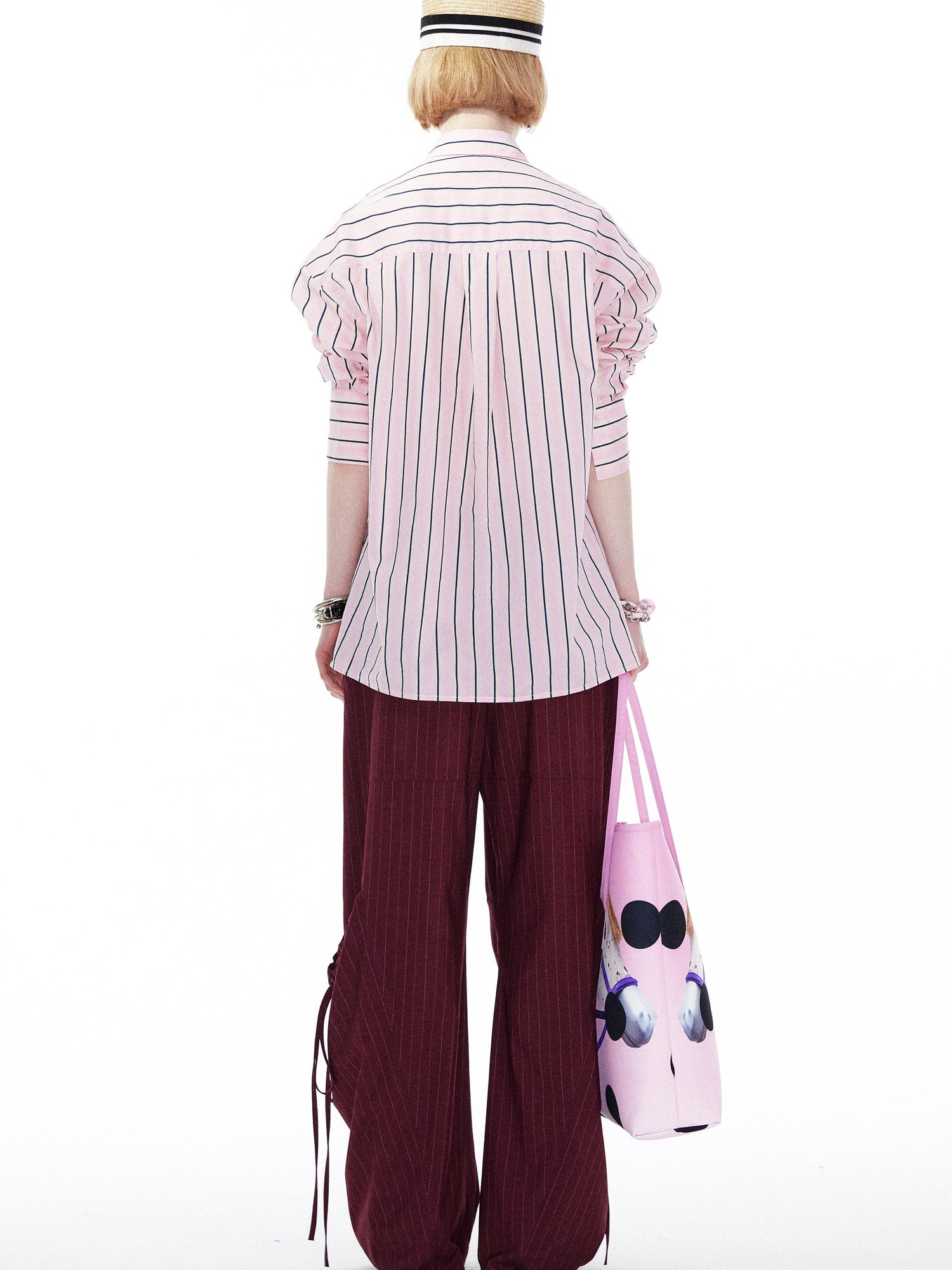 YOSHUYUKI Pink Blue Contrast Stripe Oversized Shirt
